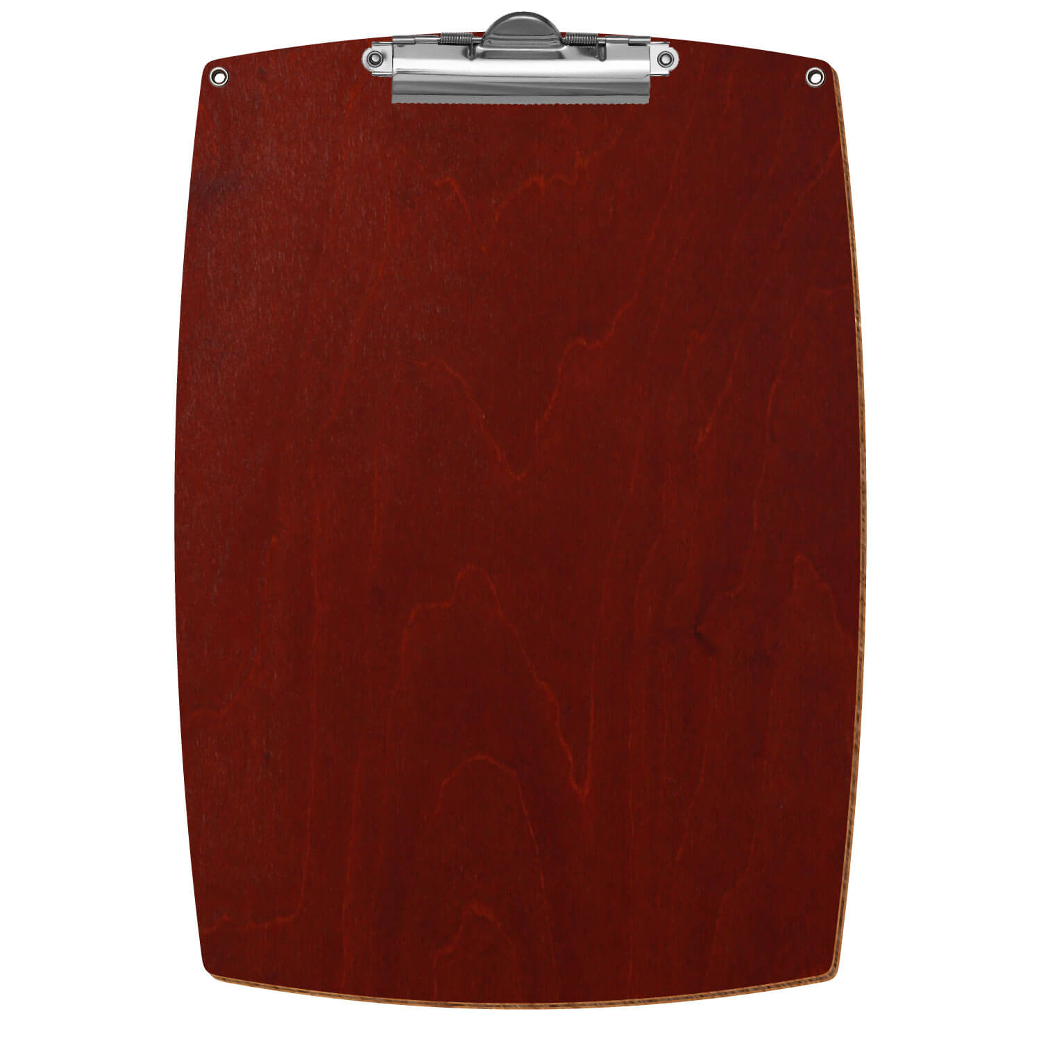 Bütic Holz-Klemmbrett konvex in der Farbe Kirschbaum dunkel mit Aufhängeösen in A4 hochkant mit silberner Zahnklemme