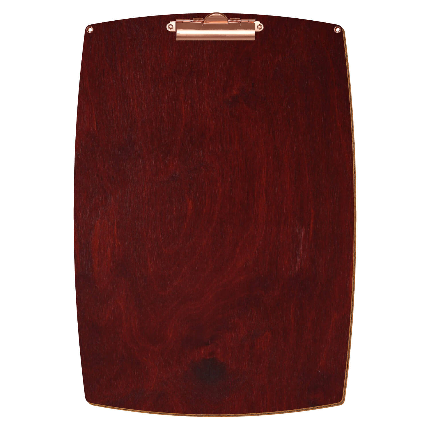 Bütic Holz-Klemmbrett konvex in der Farbe Mahagoni mit Aufhängeösen in A3 hochkant mit roségoldener Zahnklemme