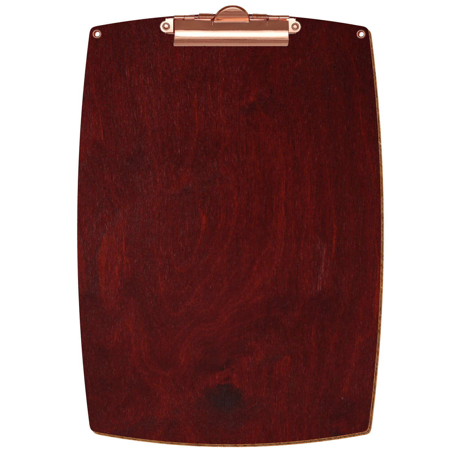 Bütic Holz-Klemmbrett konvex in der Farbe Mahagoni mit Aufhängeösen in A4 hochkant mit roségoldener Zahnklemme