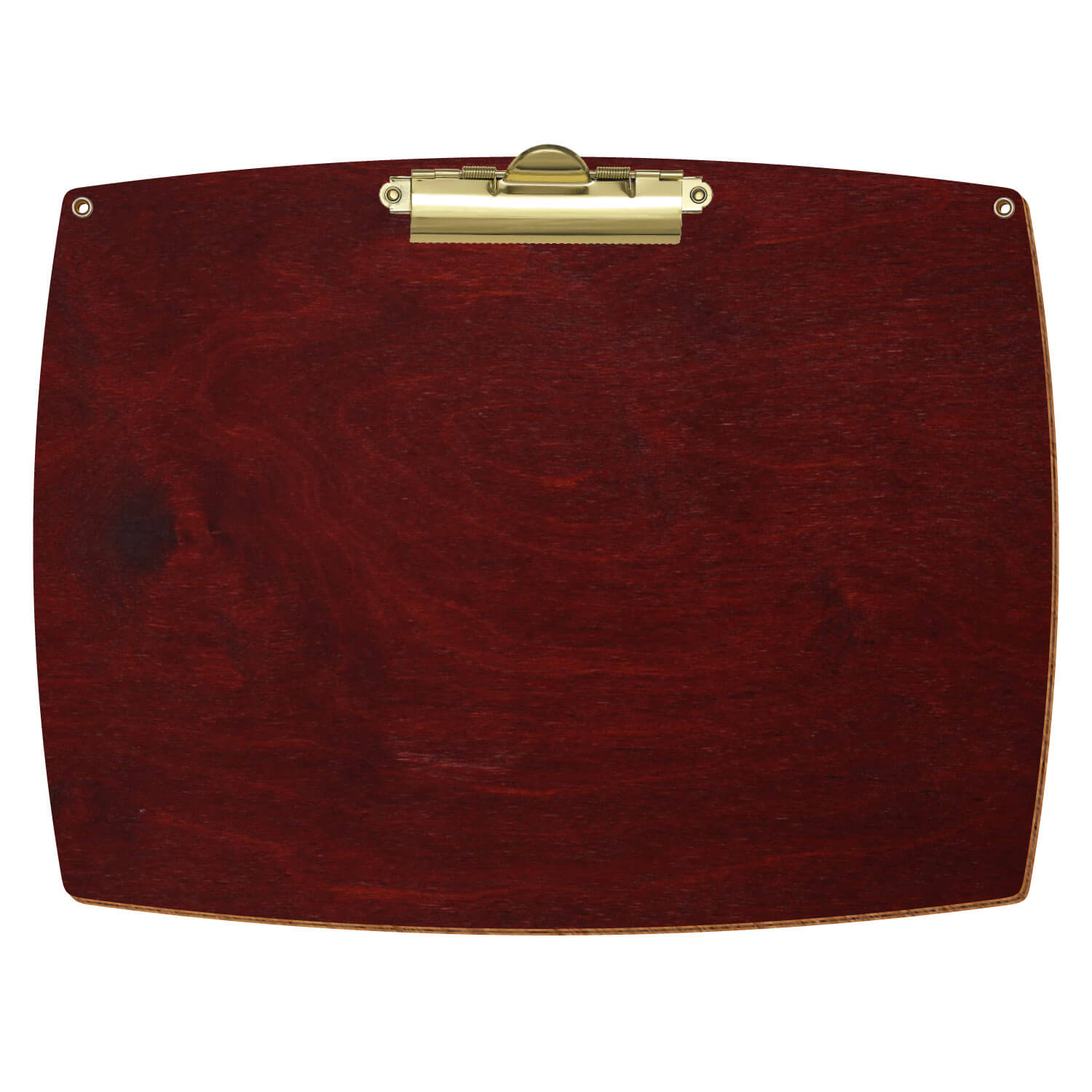 Bütic Holz-Klemmbrett konvex in der Farbe Mahagoni mit Aufhängeösen in A4 querkant mit goldener Zahnklemme