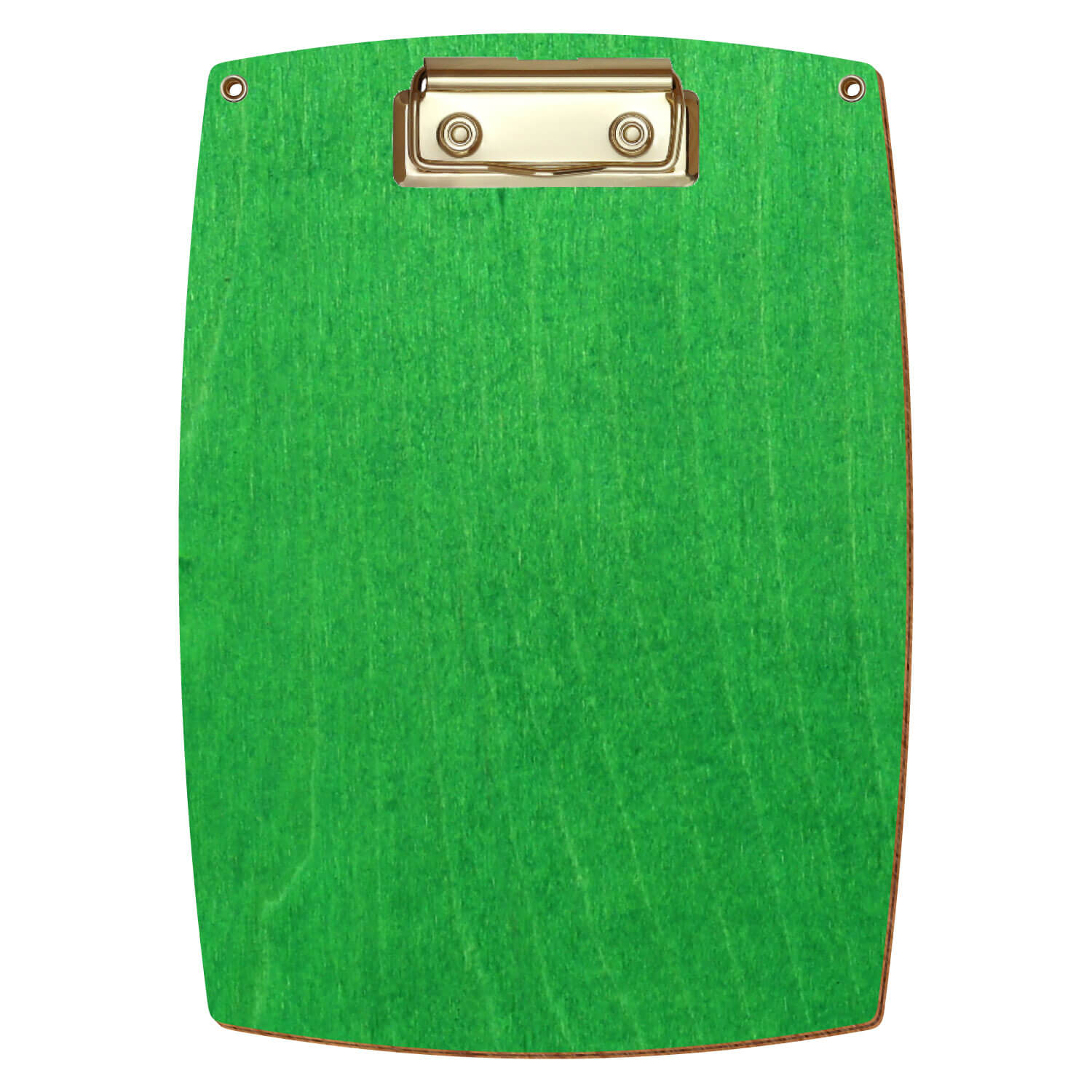 Bütic Holz-Klemmbrett konvex hellgrün mit Aufhängeösen in A5 hochkant mit goldener Bügelklemme