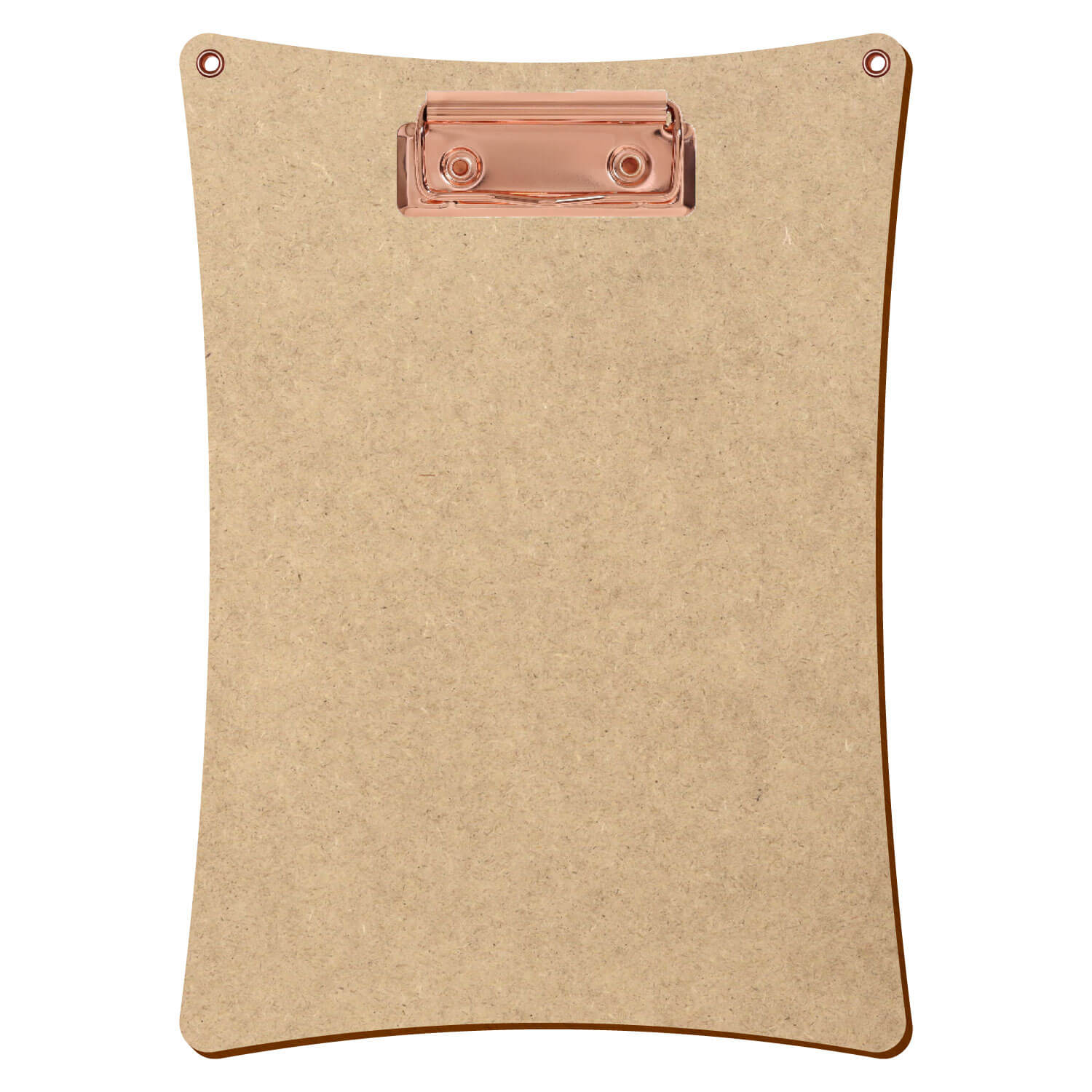 Bütic Holz MDF/HDF Klemmbrett konkav mit Aufhängeösen in A5 hochkant mit roségoldener Bügelklemme