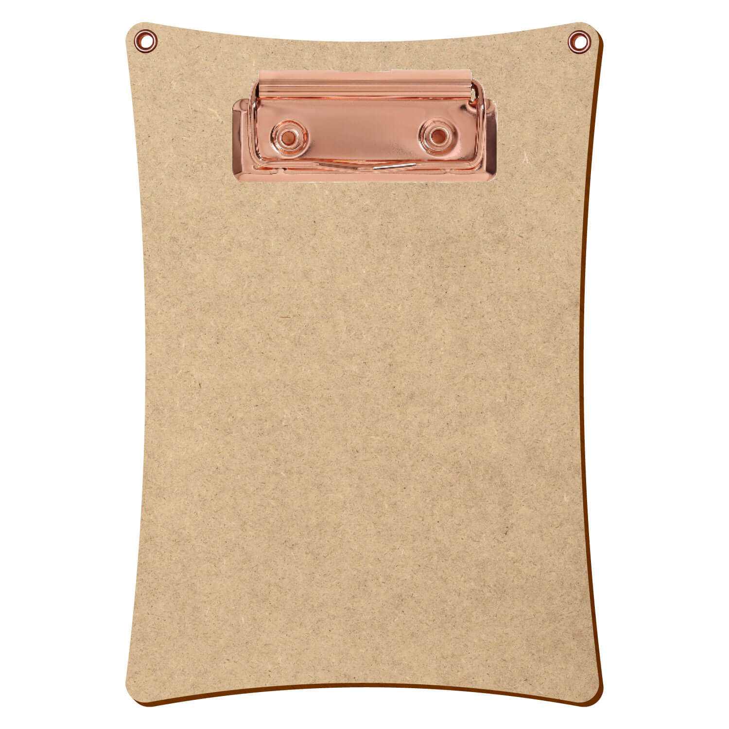 Bütic Holz MDF/HDF Klemmbrett konkav mit Aufhängeösen in A6 hochkant mit roségoldener Bügelklemme