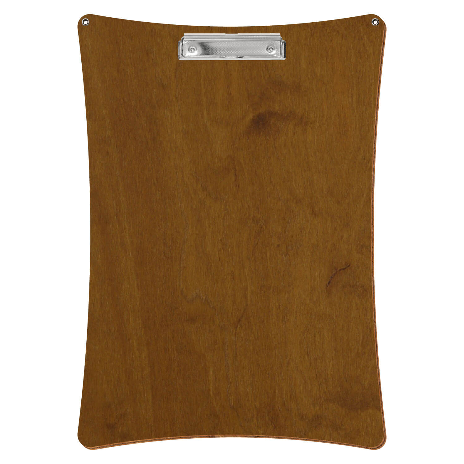 Bütic Holz-Klemmbrett konkav in der Farbe Teak mit Aufhängeösen in A3 hochkant mit carbon-silberner Bügelklemme