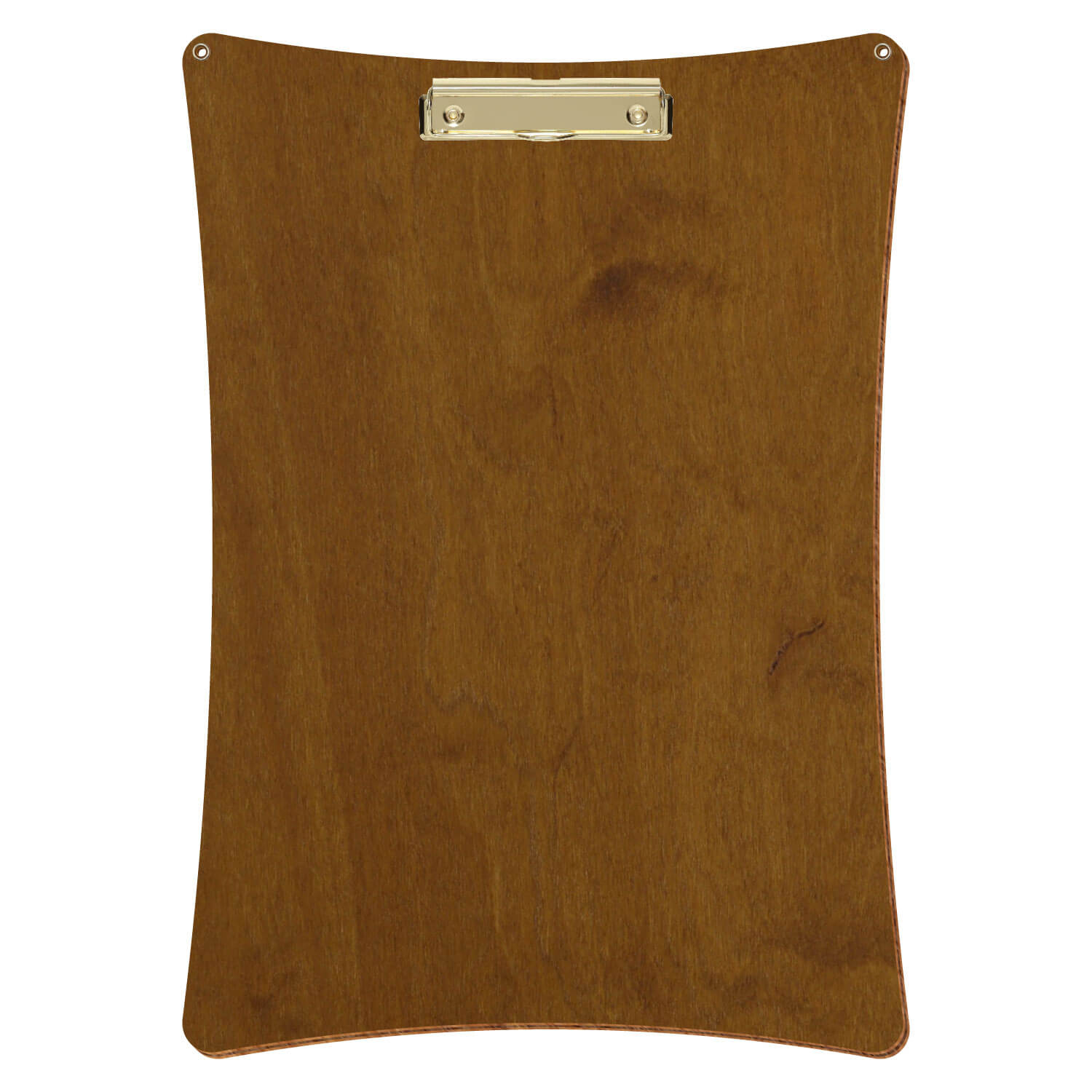 Bütic Holz-Klemmbrett konkav in der Farbe Teak mit Aufhängeösen in A3 hochkant mit goldener Bügelklemme