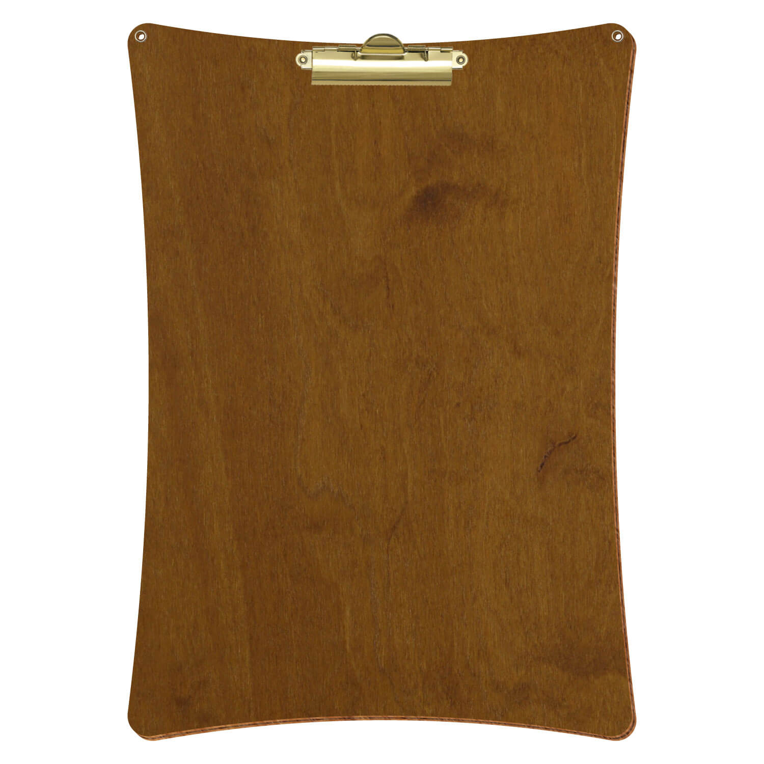 Bütic Holz-Klemmbrett konkav in der Farbe Teak mit Aufhängeösen in A3 hochkant mit goldener Zahnklemme