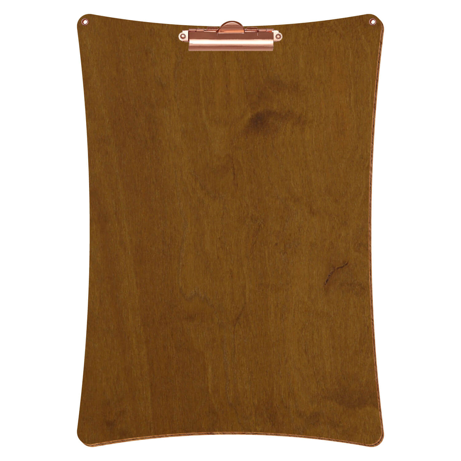 Bütic Holz-Klemmbrett konkav in der Farbe Teak mit Aufhängeösen in A3 hochkant mit roségoldener Zahnklemme