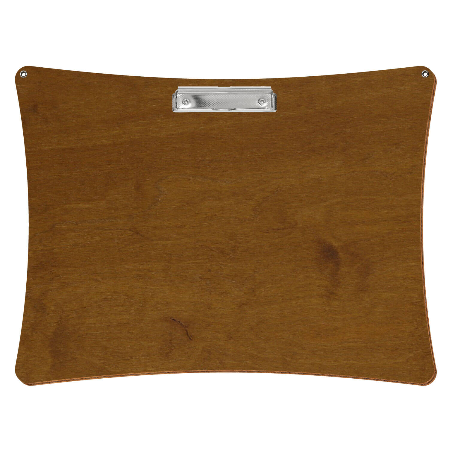 Bütic Holz-Klemmbrett konkav in der Farbe Teak mit Aufhängeösen in A3 querkant mit carbon-silberner Bügelklemme
