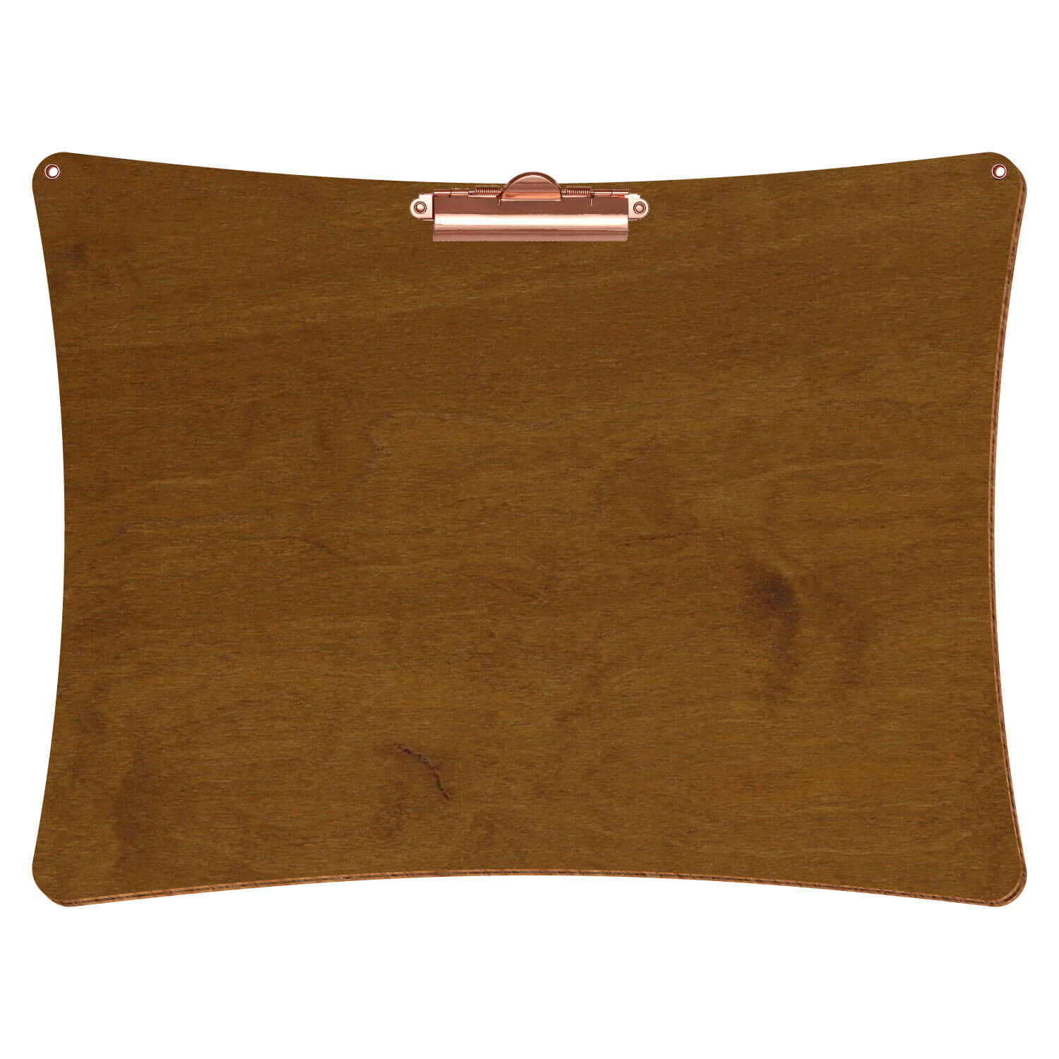 Bütic Holz-Klemmbrett konkav in der Farbe Teak mit Aufhängeösen in A3 querkant mit roségoldener Zahnklemme