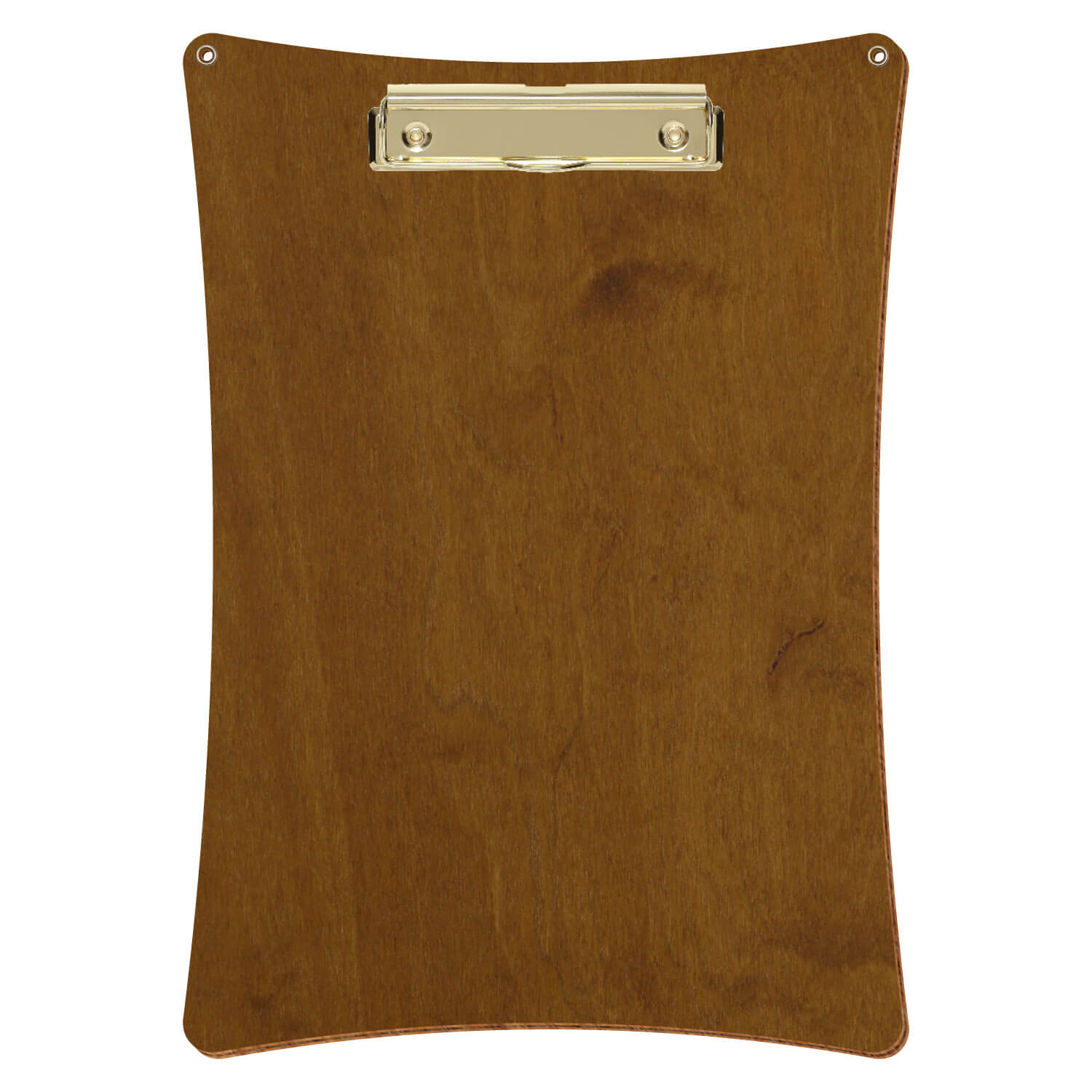 Bütic Holz-Klemmbrett konkav in der Farbe Teak mit Aufhängeösen in A4 hochkant mit goldener Bügelklemme