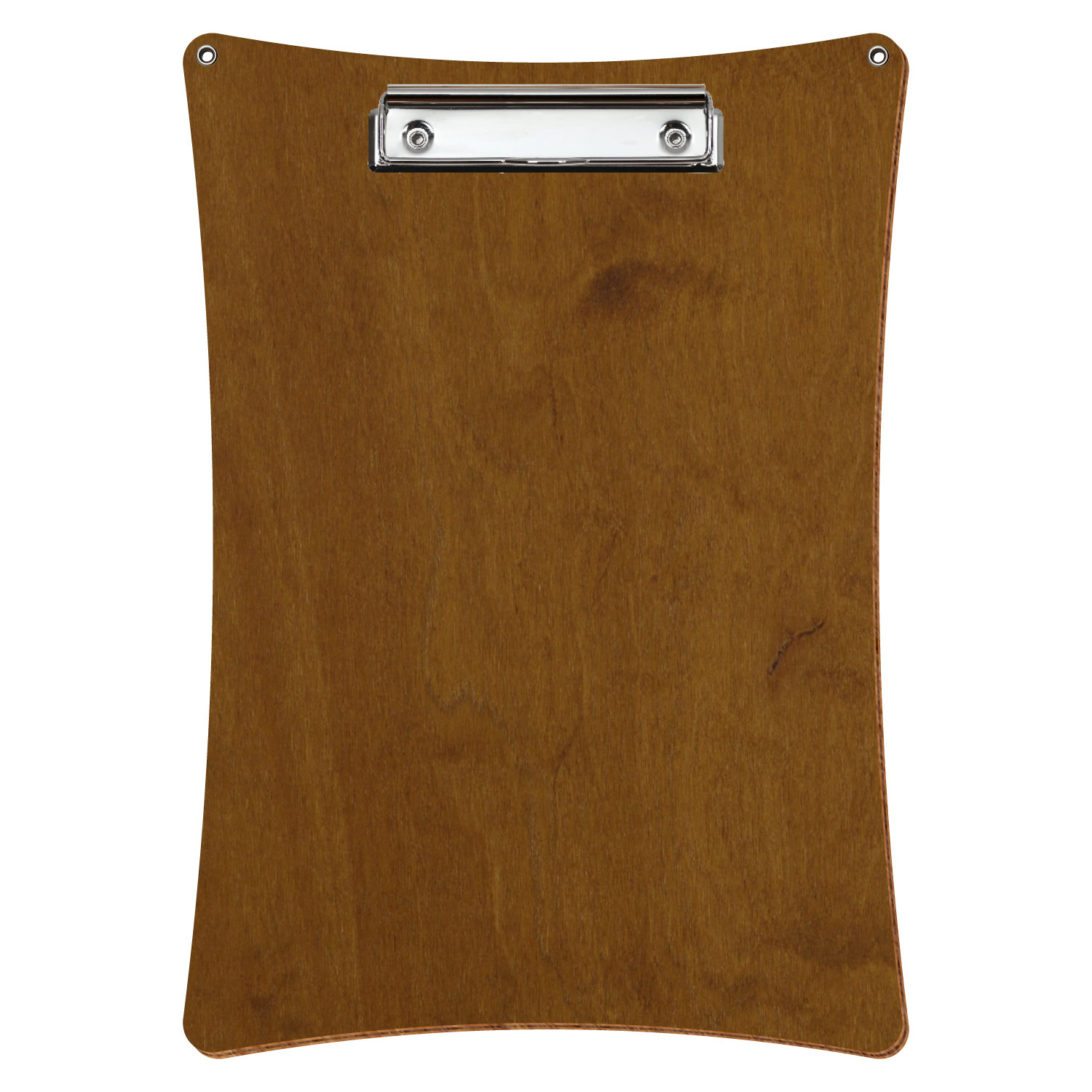 Bütic Holz-Klemmbrett konkav in der Farbe Teak mit Aufhängeösen in A4 hochkant mit silberner Bügelklemme