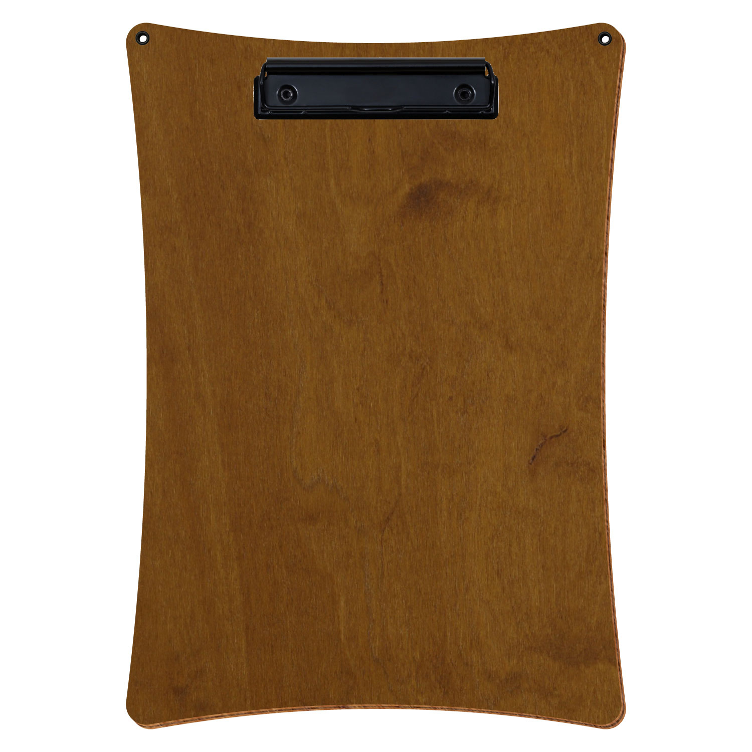 Bütic Holz-Klemmbrett konkav in der Farbe Teak mit Aufhängeösen in A4 hochkant mit schwarzer Bügelklemme