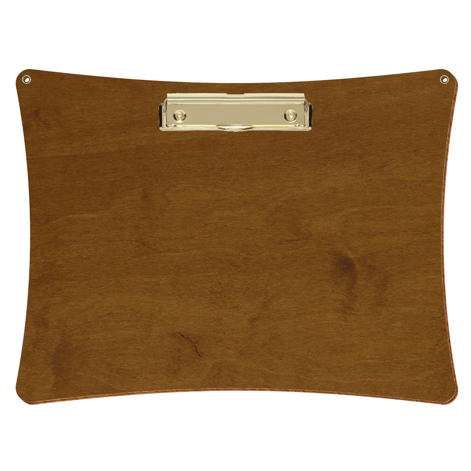 Bütic Holz-Klemmbrett konkav in der Farbe Teak mit Aufhängeösen in A4 querkant mit goldener Bügelklemme