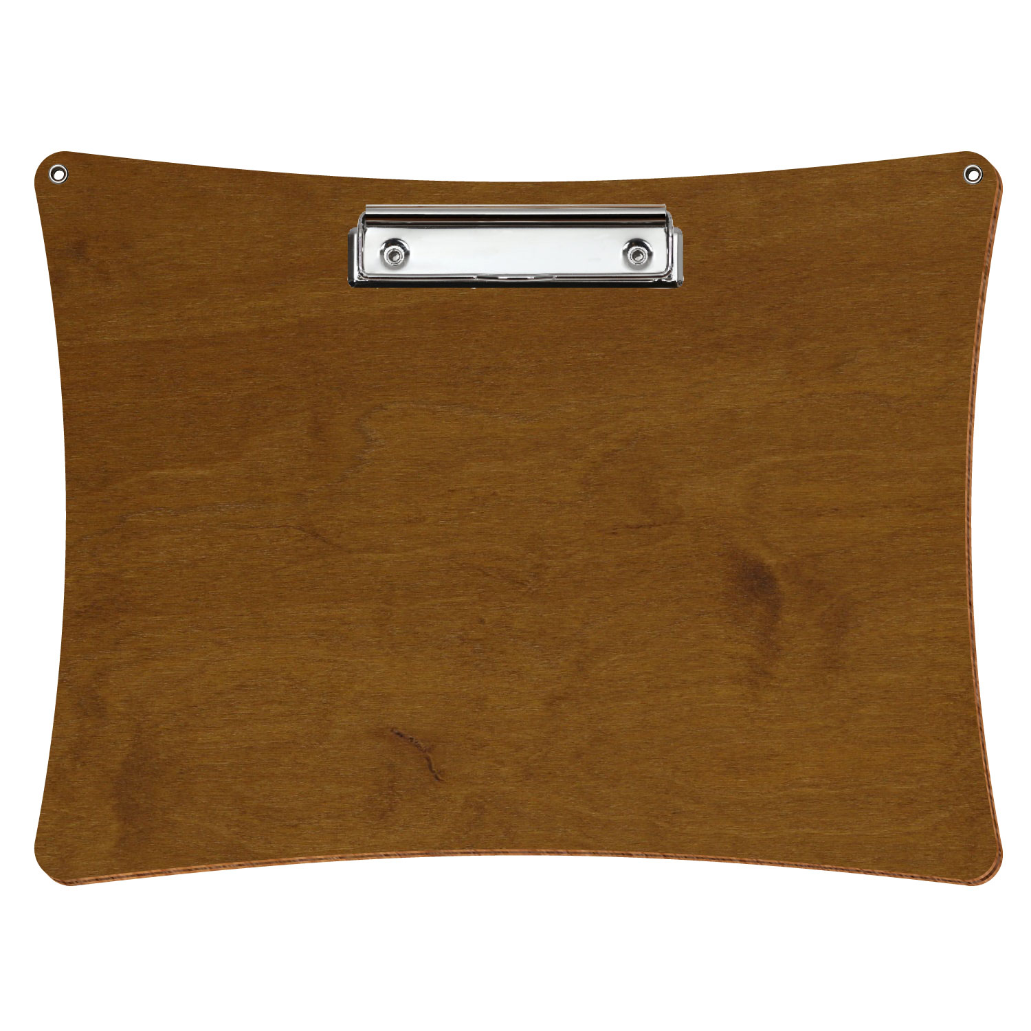 Bütic Holz-Klemmbrett konkav in der Farbe Teak mit Aufhängeösen in A4 querkant mit silberner Bügelklemme