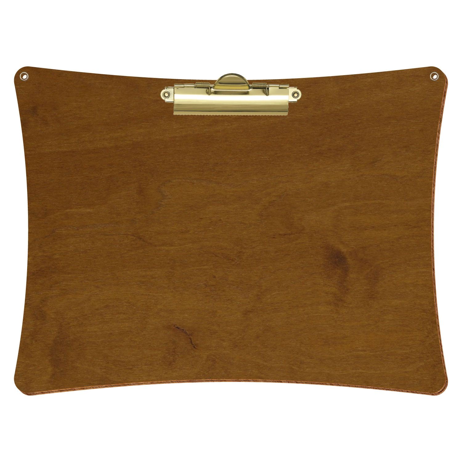 Bütic Holz-Klemmbrett konkav in der Farbe Teak mit Aufhängeösen in A4 querkant mit goldener Zahnklemme