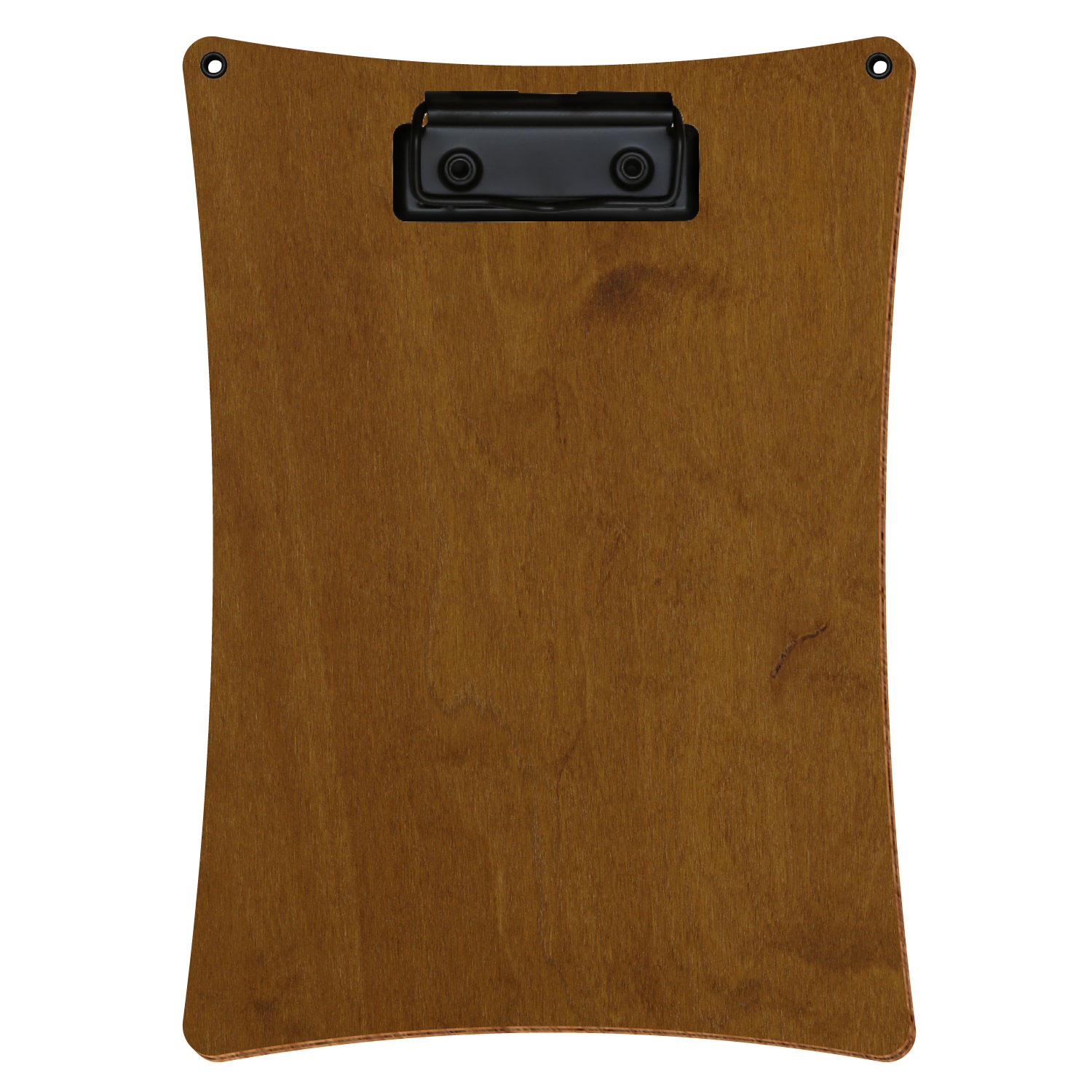 Bütic Holz-Klemmbrett konkav in der Farbe Teak mit Aufhängeösen in A5 hochkant mit schwarzer Bügelklemme