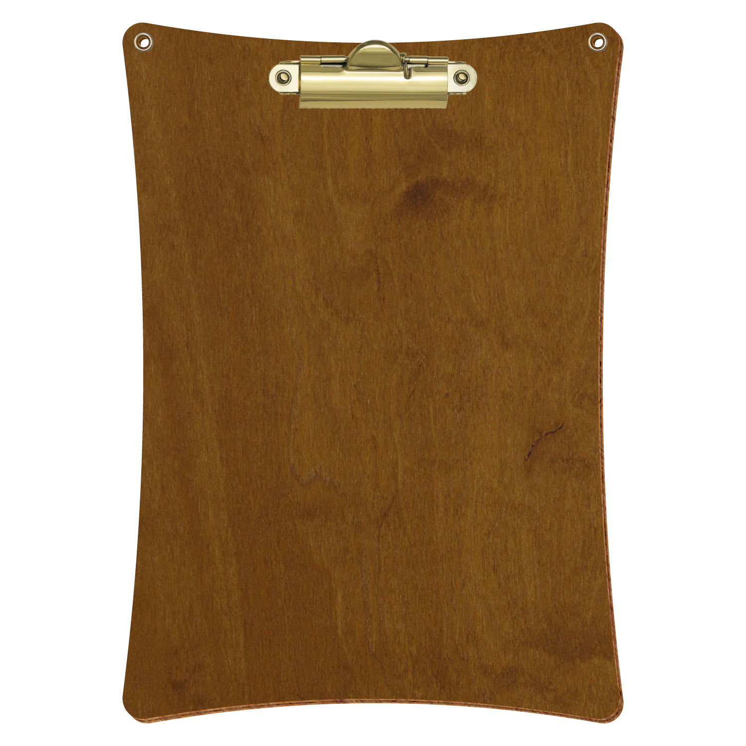 Bütic Holz-Klemmbrett konkav in der Farbe Teak mit Aufhängeösen in A5 hochkant mit goldener Zahnklemme