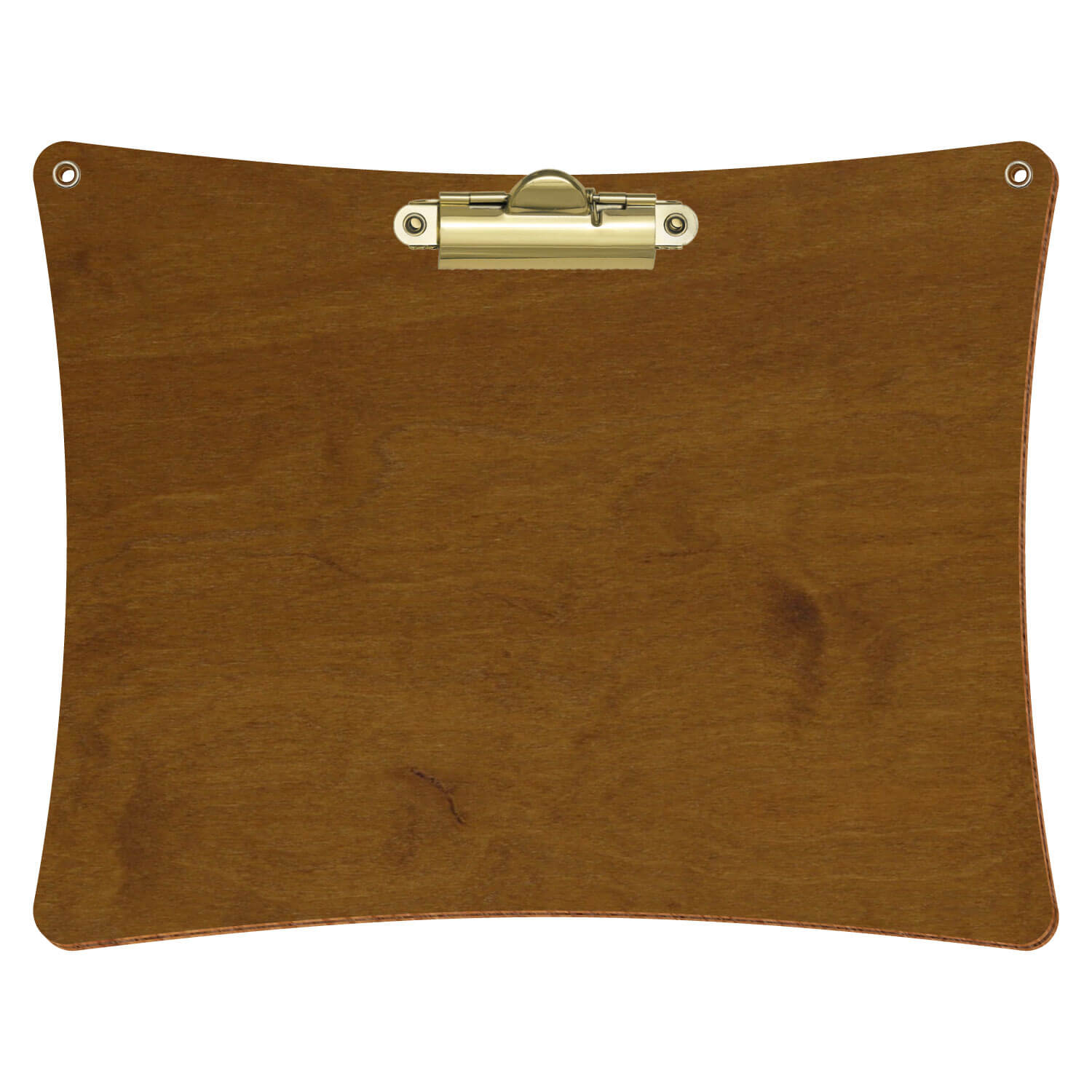 Bütic Holz-Klemmbrett konkav in der Farbe Teak mit Aufhängeösen in A5 querkant mit goldener Zahnklemme