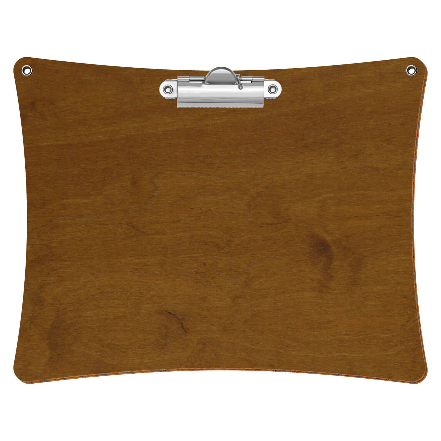 Bütic Holz-Klemmbrett konkav in der Farbe Teak mit Aufhängeösen in A5 querkant mit silberner Zahnklemme