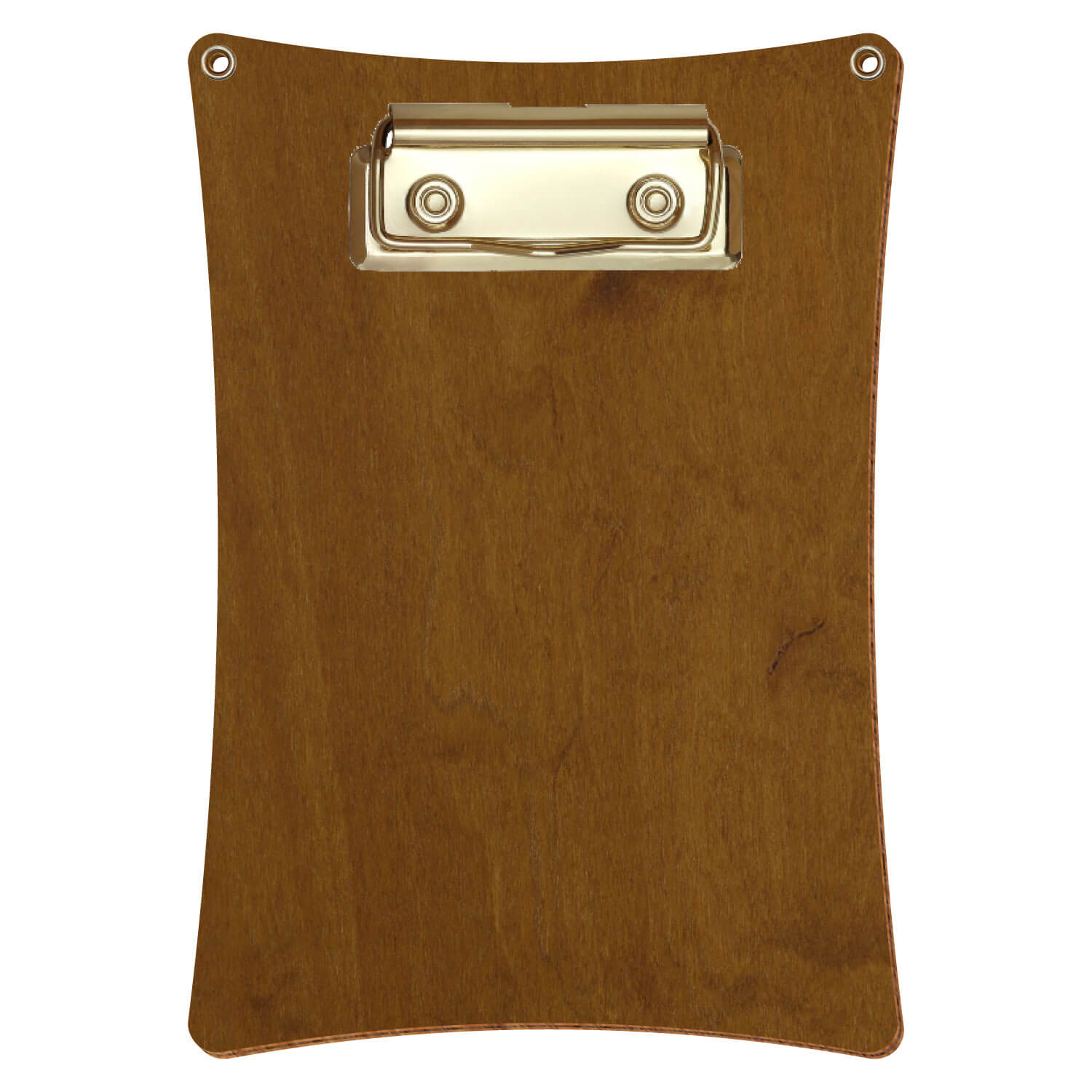 Bütic Holz-Klemmbrett konkav in der Farbe Teak mit Aufhängeösen in A6 hochkant mit goldener Bügelklemme