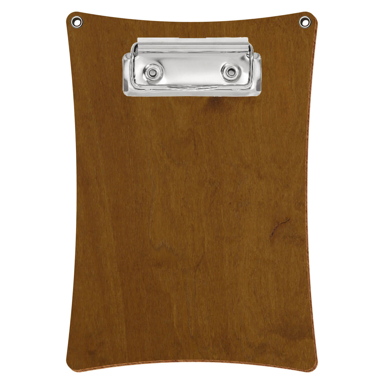 Bütic Holz-Klemmbrett konkav in der Farbe Teak mit Aufhängeösen in A6 hochkant mit silberner Bügelklemme