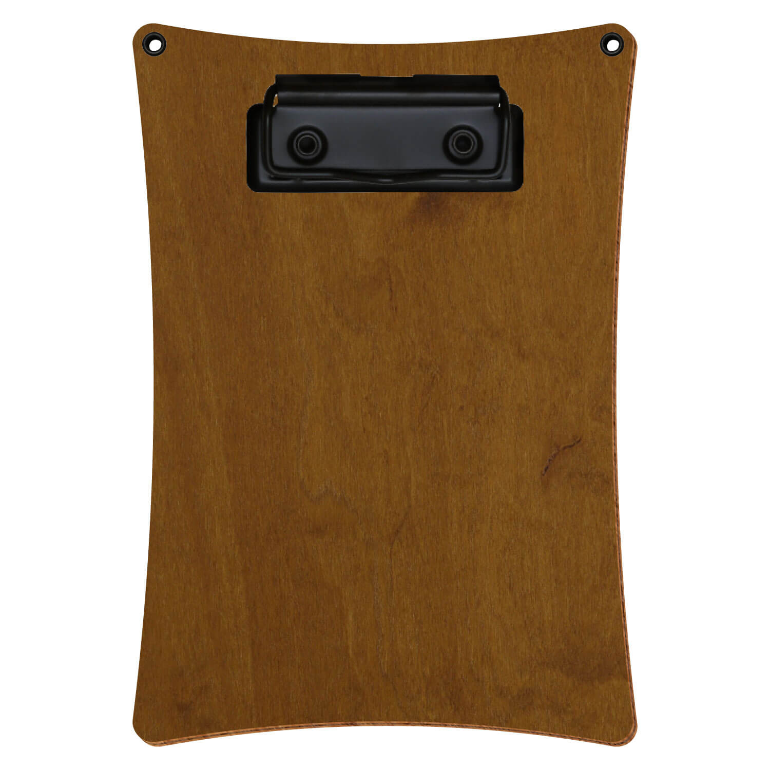 Bütic Holz-Klemmbrett konkav in der Farbe Teak mit Aufhängeösen in A6 hochkant mit schwarzer Bügelklemme