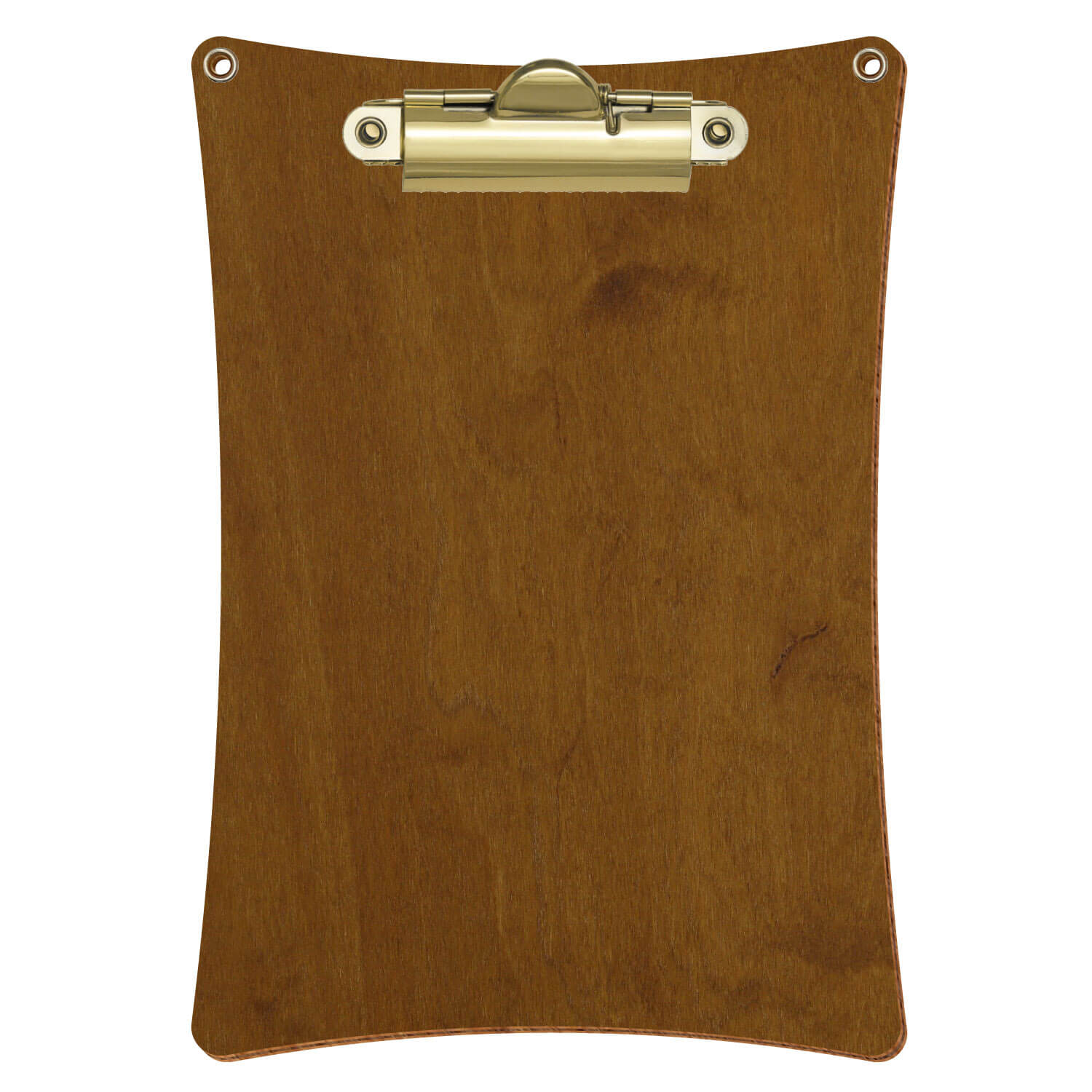 Bütic Holz-Klemmbrett konkav in der Farbe Teak mit Aufhängeösen in A6 hochkant mit goldener Zahnklemme