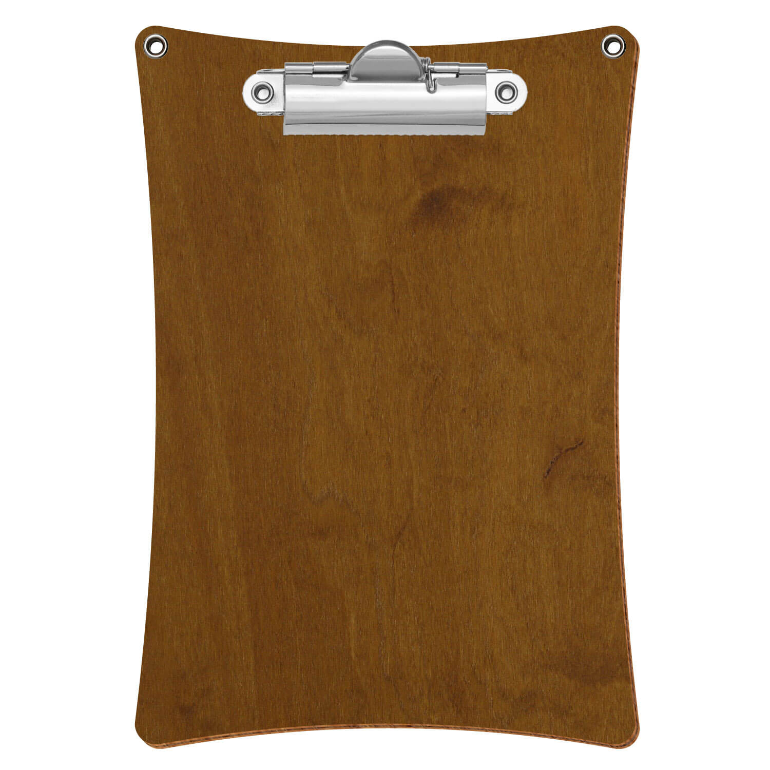 Bütic Holz-Klemmbrett konkav in der Farbe Teak mit Aufhängeösen in A6 hochkant mit silberner Zahnklemme
