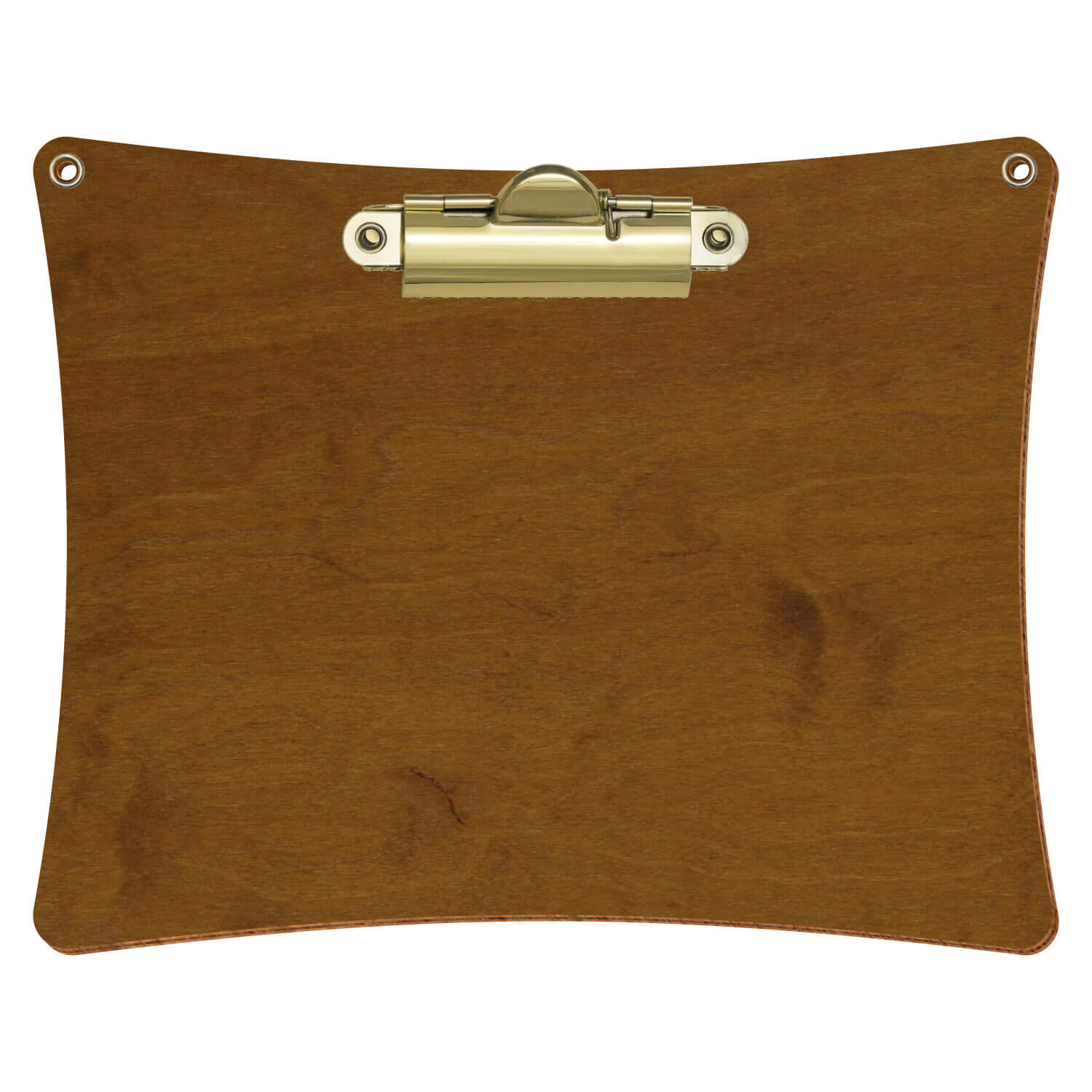 Bütic Holz-Klemmbrett konkav in der Farbe Teak mit Aufhängeösen in A6 querkant mit goldener Zahnklemme