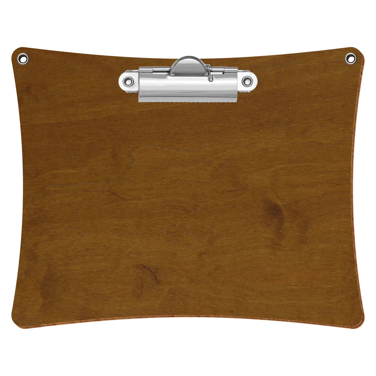 Bütic Holz-Klemmbrett konkav in der Farbe Teak mit Aufhängeösen in A6 querkant mit silberner Zahnklemme