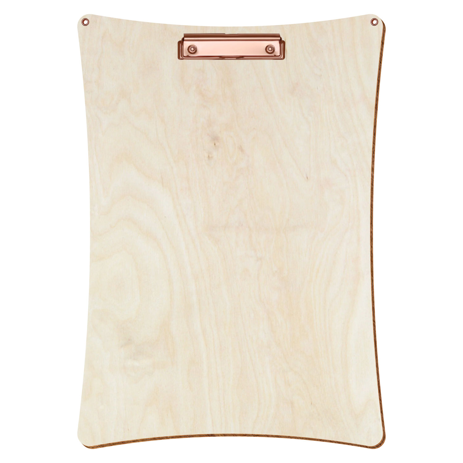 Bütic Holz-Klemmbrett konkav naturfarben mit Aufhängeösen in A3 hochkant mit roségoldener Bügelklemme