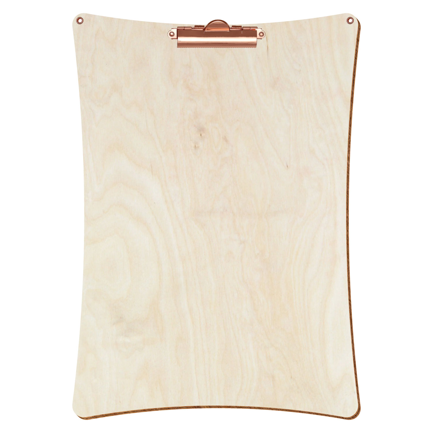 Bütic Holz-Klemmbrett konkav naturfarben mit Aufhängeösen in A3 hochkant mit roségoldener Zahnklemme