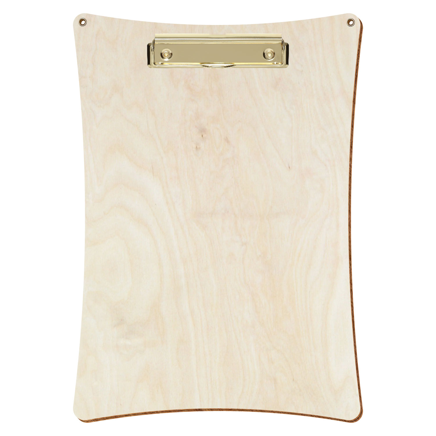 Bütic Holz-Klemmbrett konkav naturfarben mit Aufhängeösen in A4 hochkant mit goldener Bügelklemme