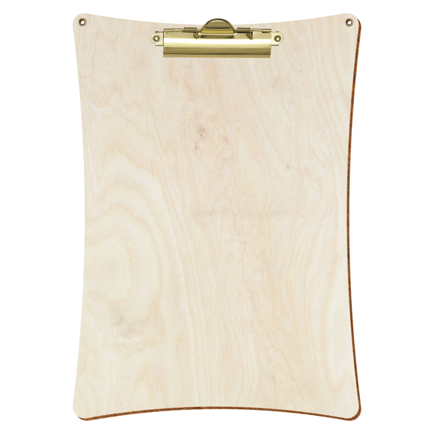 Bütic Holz-Klemmbrett konkav naturfarben mit Aufhängeösen in A4 hochkant mit goldener Zahnklemme