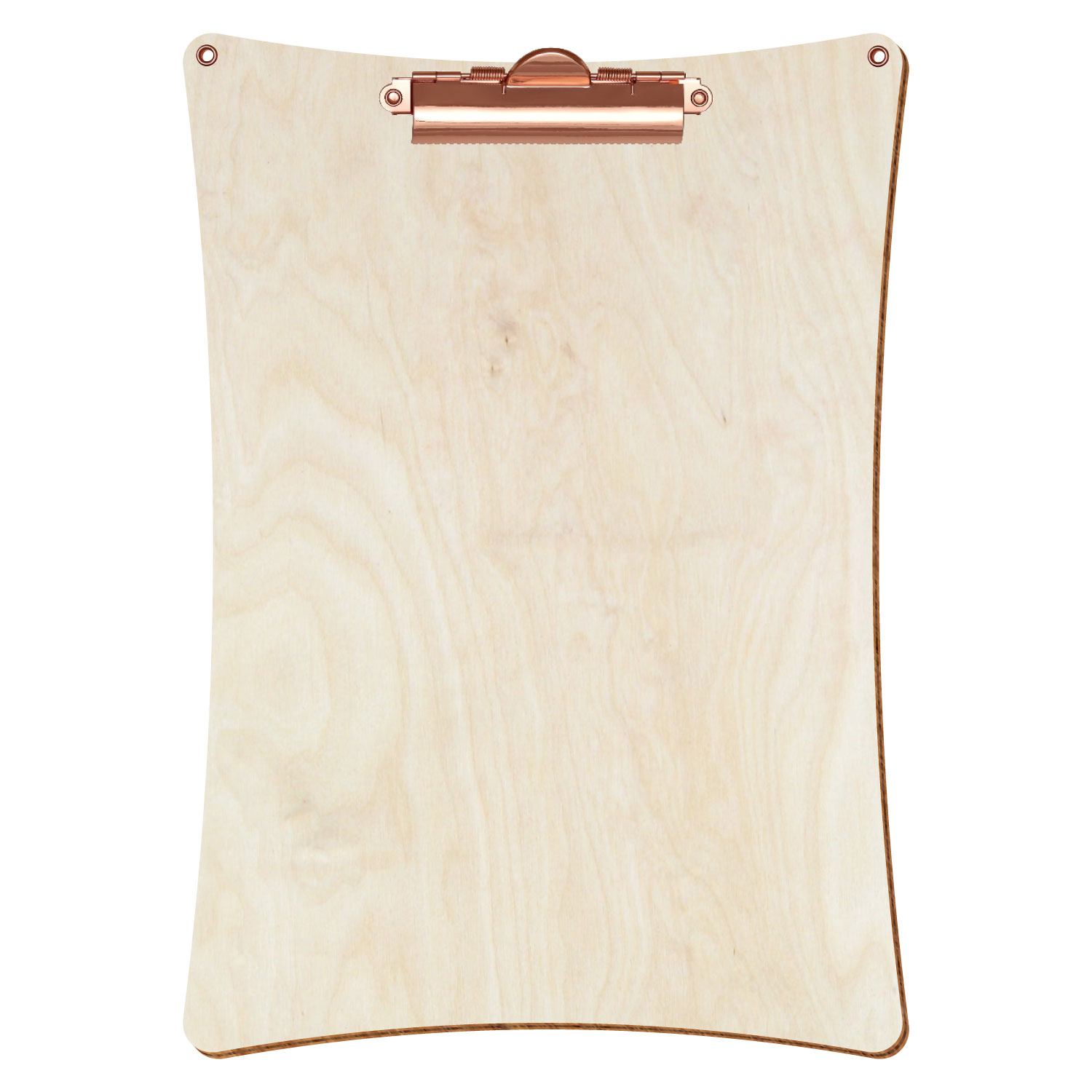 Bütic Holz-Klemmbrett konkav naturfarben mit Aufhängeösen in A4 hochkant mit roségoldener Zahnklemme