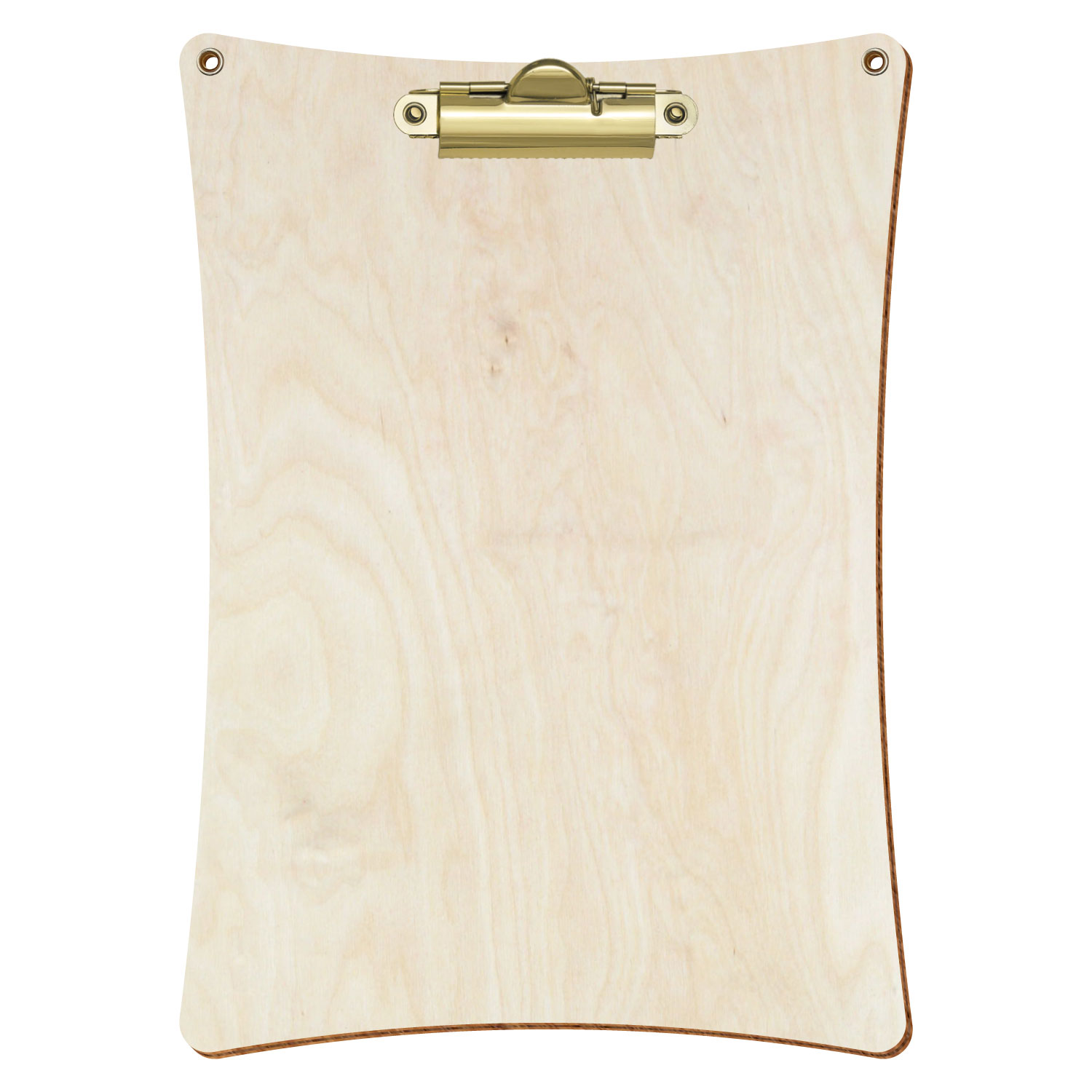 Bütic Holz-Klemmbrett konkav naturfarben mit Aufhängeösen in A5 hochkant mit goldener Zahnklemme