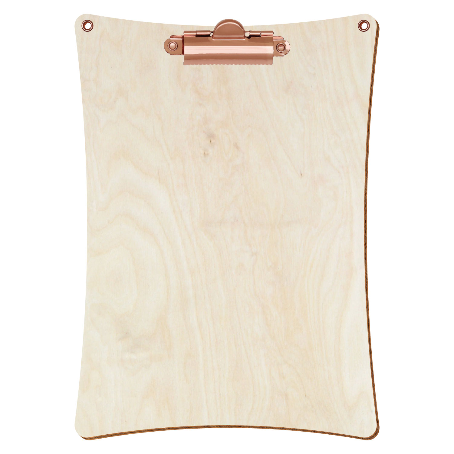 Bütic Holz-Klemmbrett konkav naturfarben mit Aufhängeösen in A5 hochkant mit roségoldener Zahnklemme