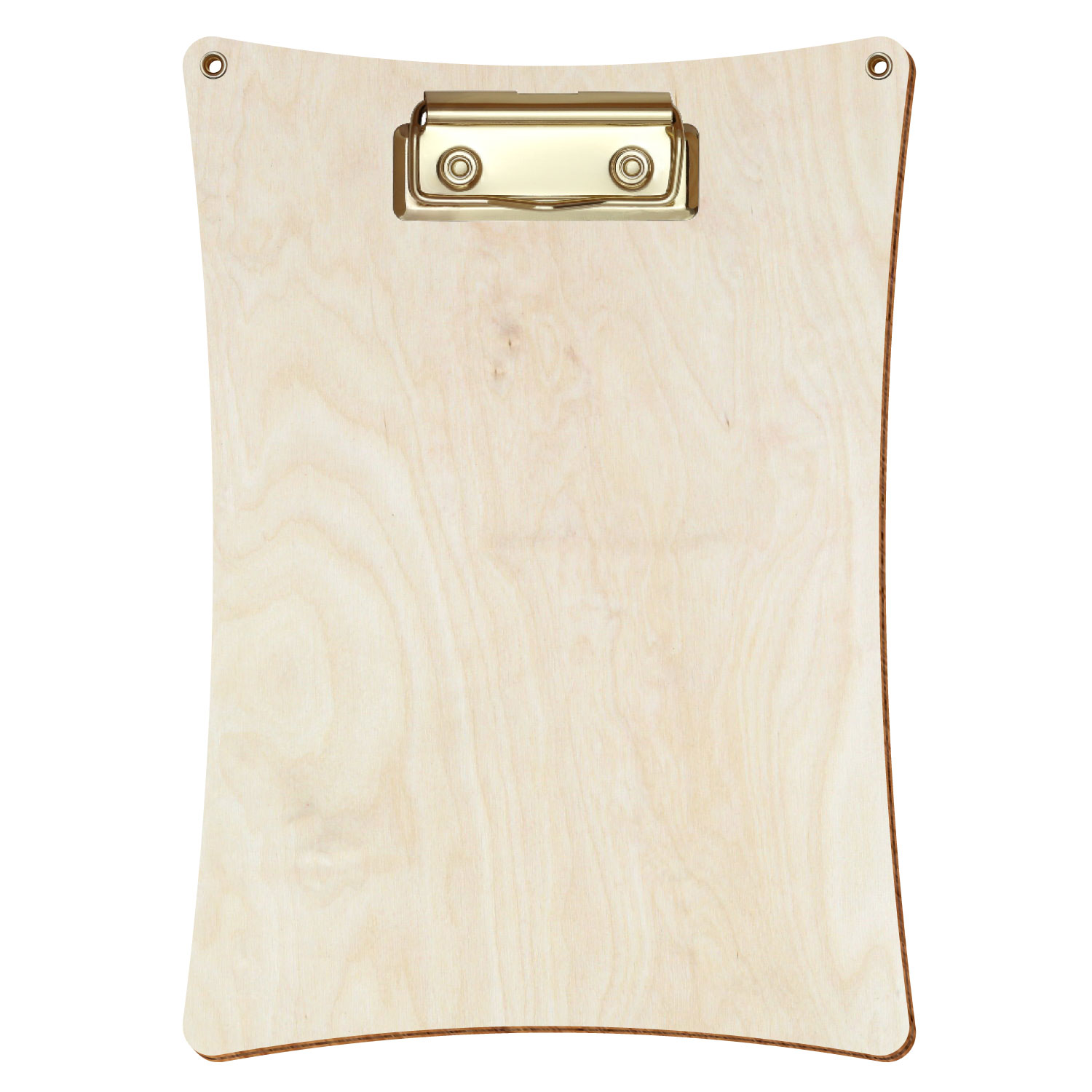 Bütic Holz-Klemmbrett konkav naturfarben mit Aufhängeösen in A5 hochkant mit goldener Bügelklemme