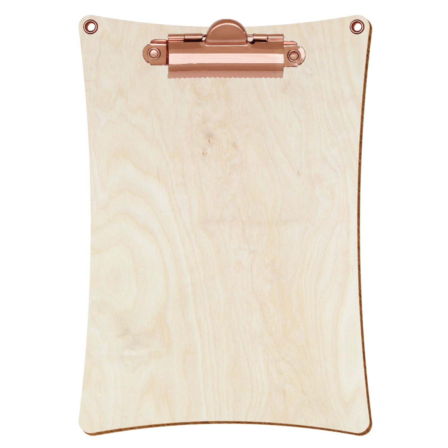 Bütic Holz-Klemmbrett konkav naturfarben mit Aufhängeösen in A6 hochkant mit roségoldener Zahnklemme