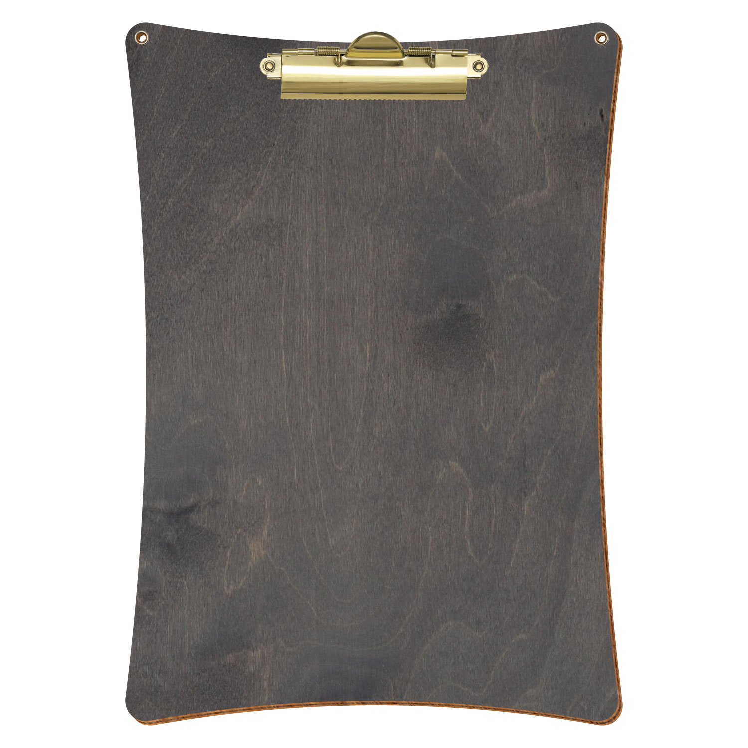 Bütic Holz-Klemmbrett konkav grau mit Aufhängeösen in A4 hochkant mit goldener Zahnklemme