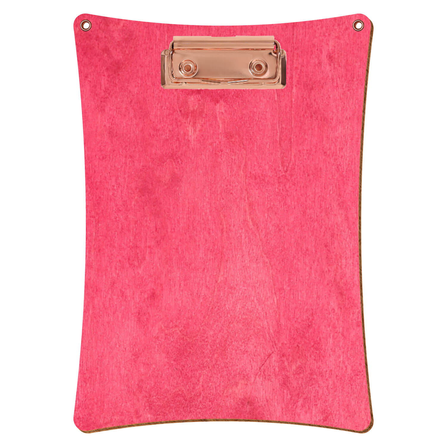 Bütic Holz-Klemmbrett konkav dunkelpink mit Aufhängeösen in A5 hochkant mit roségoldener Bügelklemme
