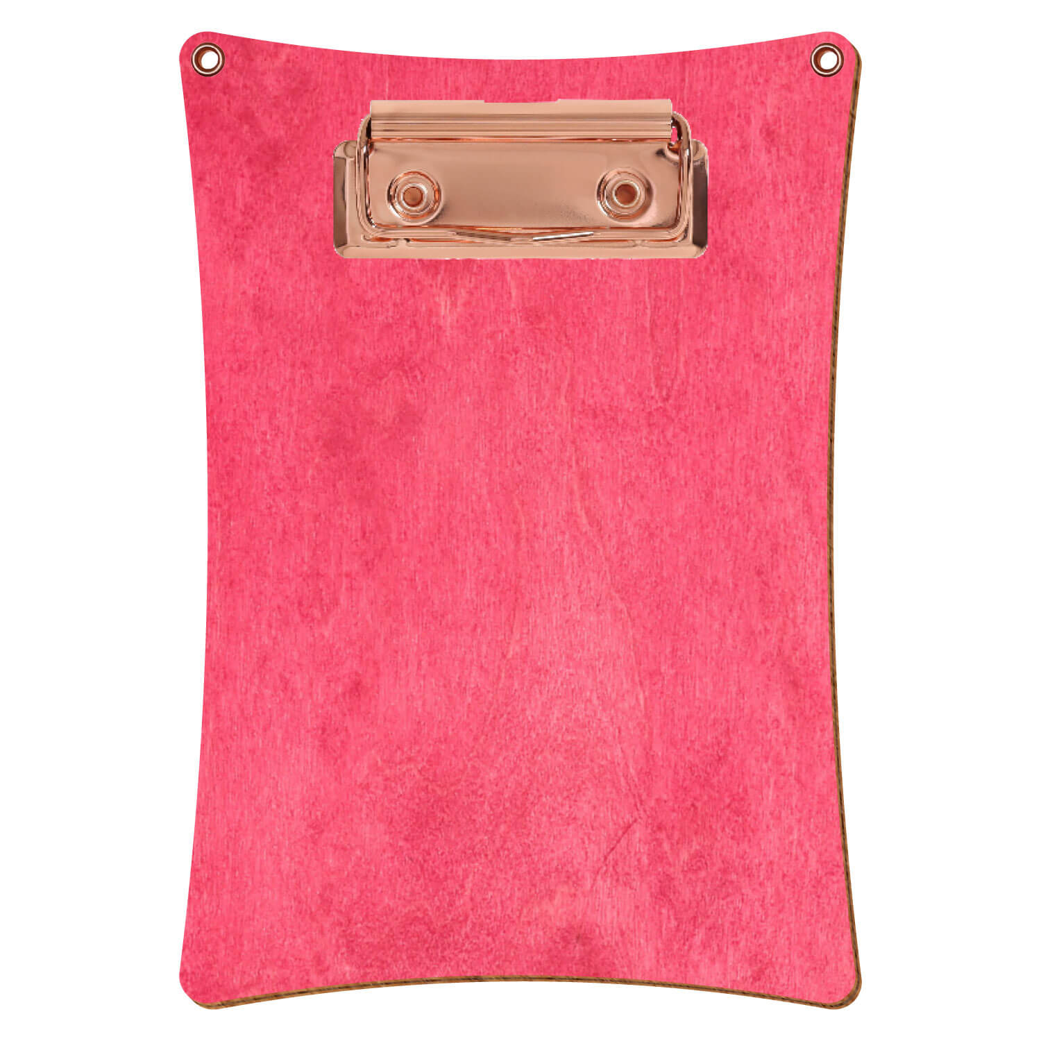 Bütic Holz-Klemmbrett konkav dunkelpink mit Aufhängeösen in A6 hochkant mit roségoldener Bügelklemme
