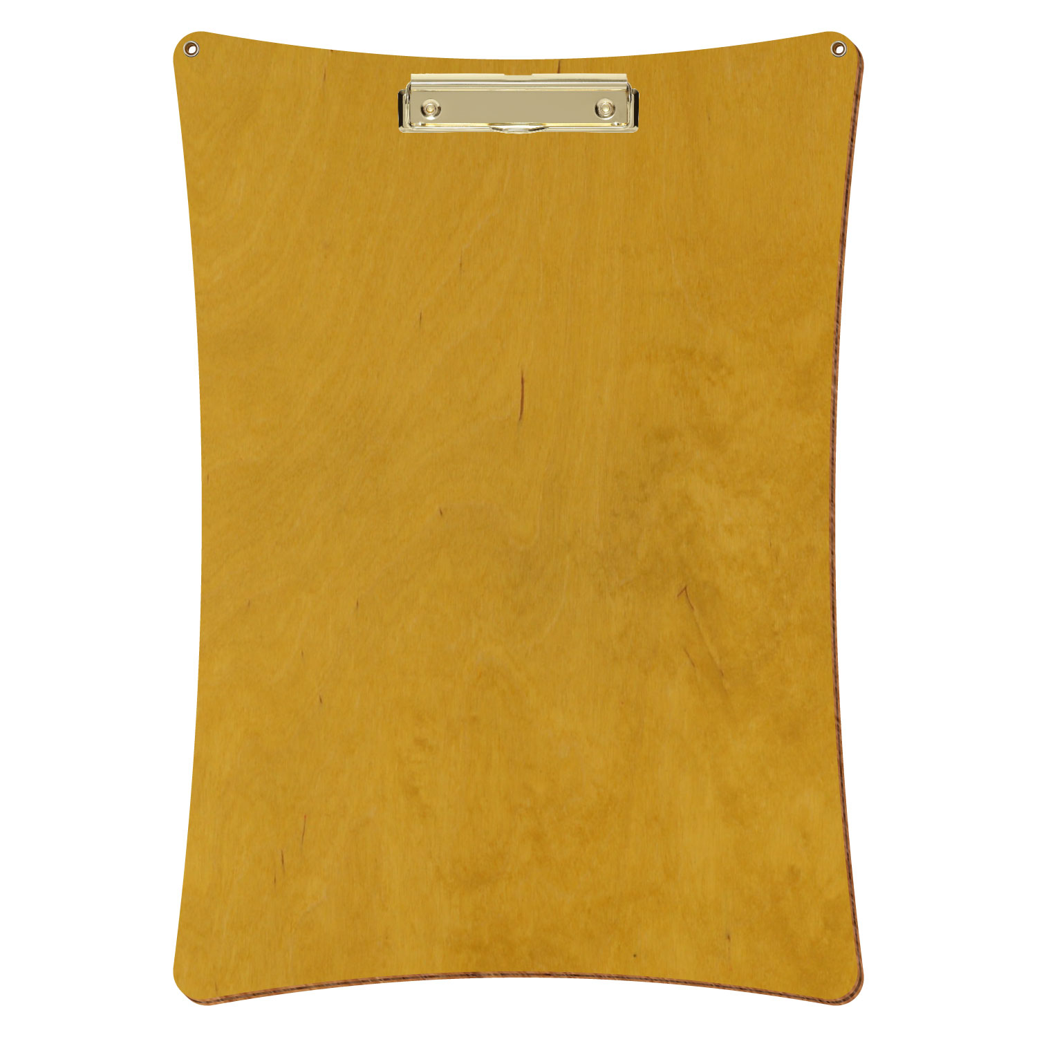Bütic Holz-Klemmbrett konkav in der Farbe Eiche hell mit Aufhängeösen in A3 hochkant mit goldener Bügelklemme