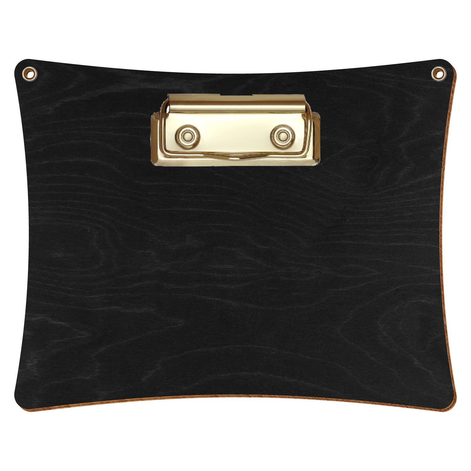Bütic Holz-Klemmbrett konkav anthrazit mit Aufhängeösen in A6 querkant mit goldener Bügelklemme