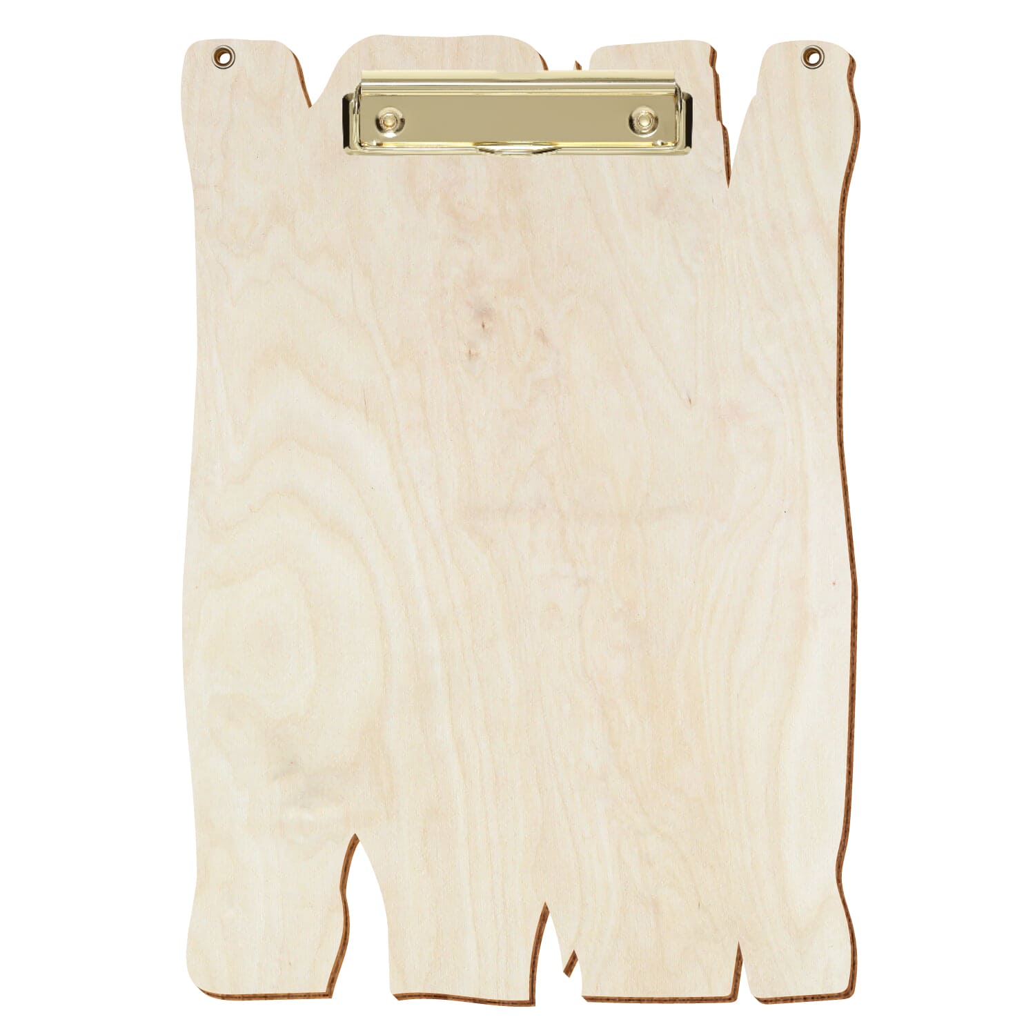 Klemmbrett Holzbrettform mit 2 Ösen Birke natur A4 hochkant Bügelklemme gold