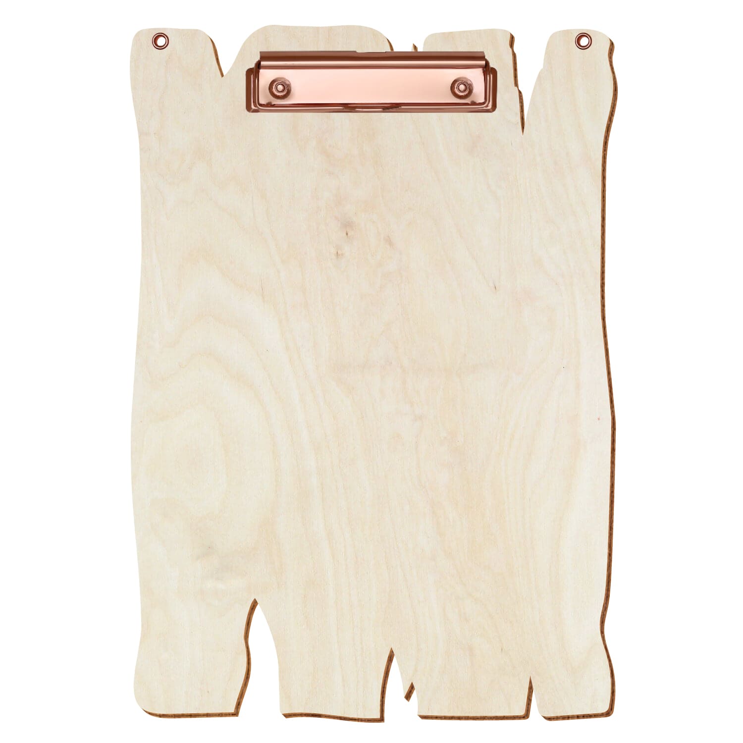 Klemmbrett Holzbrettform mit 2 Ösen Birke natur A4 hochkant Bügelklemme roségold