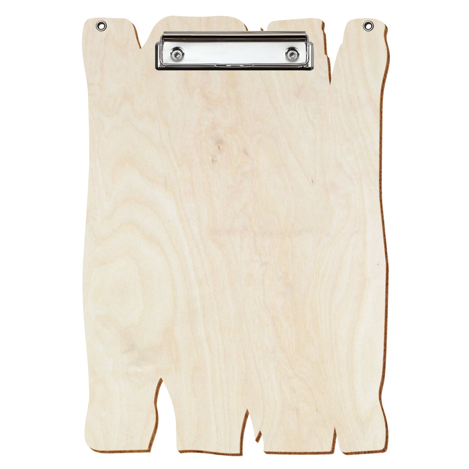 Klemmbrett Holzbrettform mit 2 Ösen Birke natur A4 hochkant Bügelklemme silber