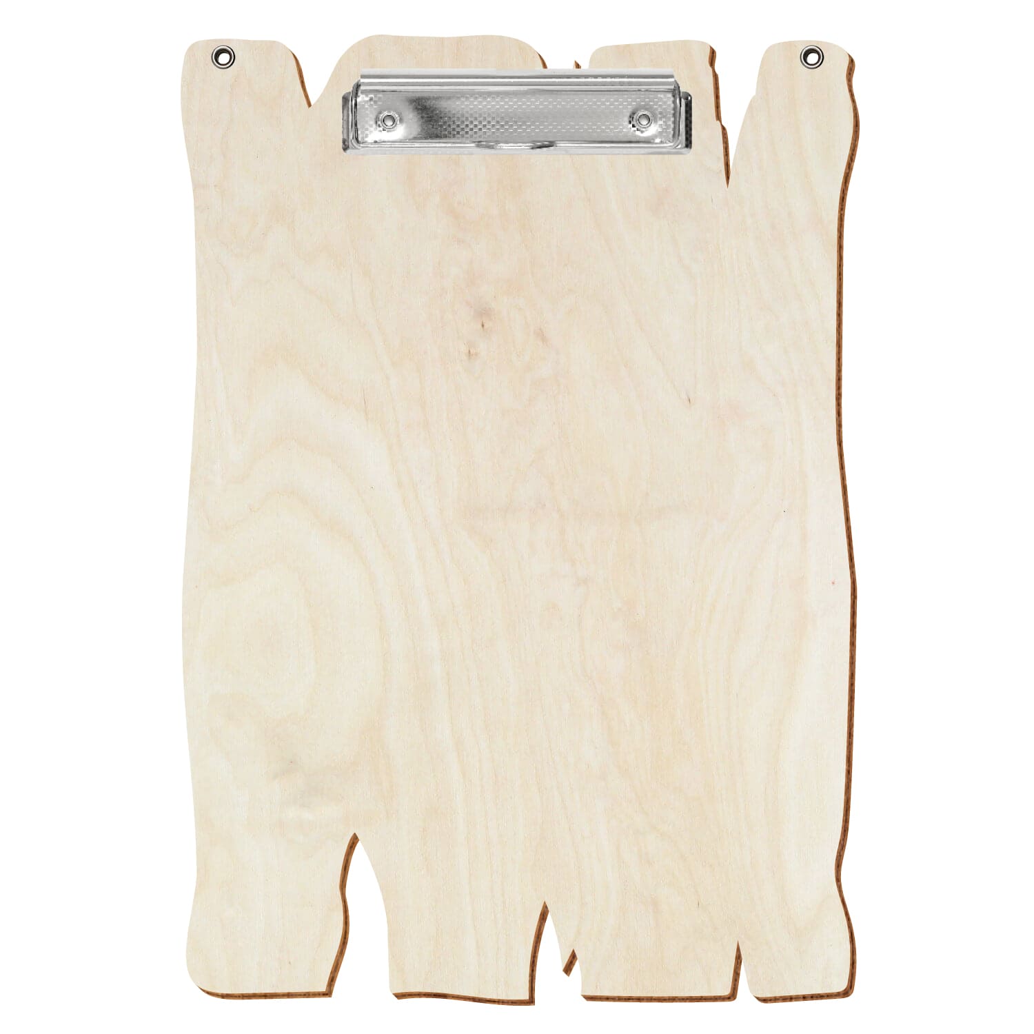 Klemmbrett Holzbrettform mit 2 Ösen Birke natur A4 hochkant Bügelklemme silber carbon