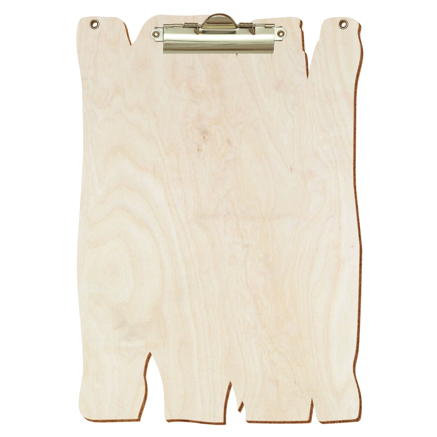 Klemmbrett Holzbrettform mit 2 Ösen Birke natur A4 hochkant Zahnklemme gold
