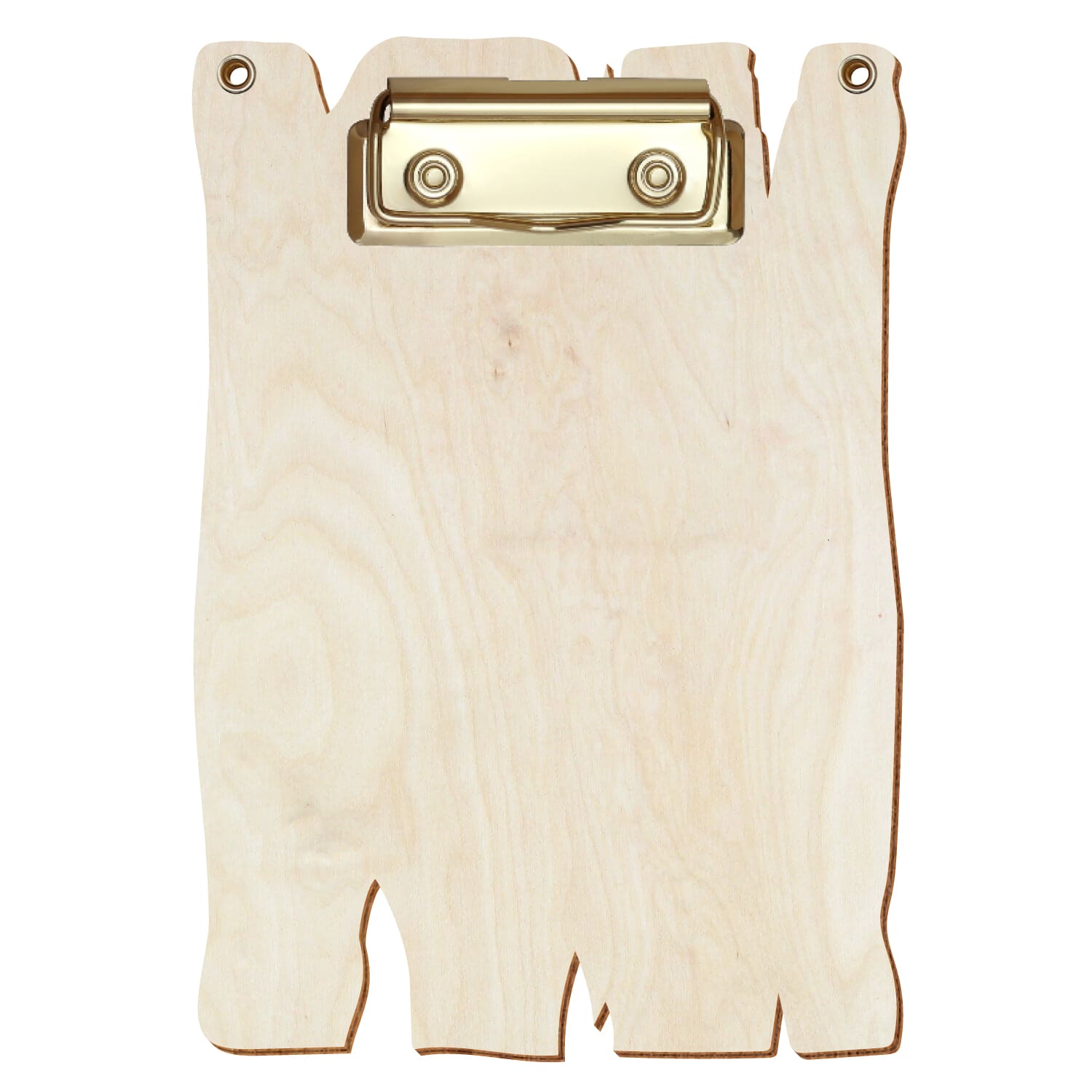 Klemmbrett Holzbrettform mit 2 Ösen Birke natur A6 hochkant Bügelklemme gold